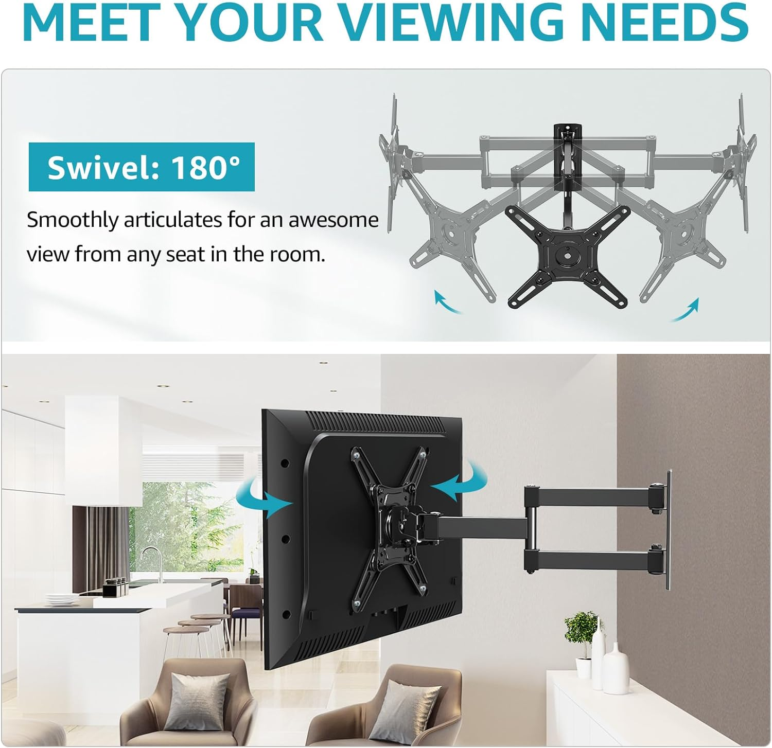 MOUNTUP Full Motion TV Monitor Wall Mount for Most 14-42 Inch LED LCD Flat Screen Tvs & Monitors, Swivels Tilts Extension Rotation, TV Bracket Max VESA 200X200Mm, up to 33 Lbs. image number 5