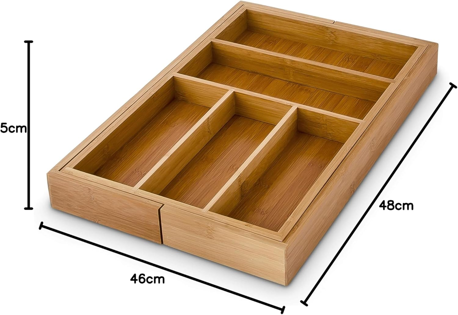 Relaxdays Adjustable Cutlery Tray H X W X D: Approx. 5 X 48 X 46 Cm Bamboo Drawer Insert with 5 to 7 Compartments as Cutlery Insert and Kitchen Organiser Large Cutlery Insert for Drawer Natural image number 4