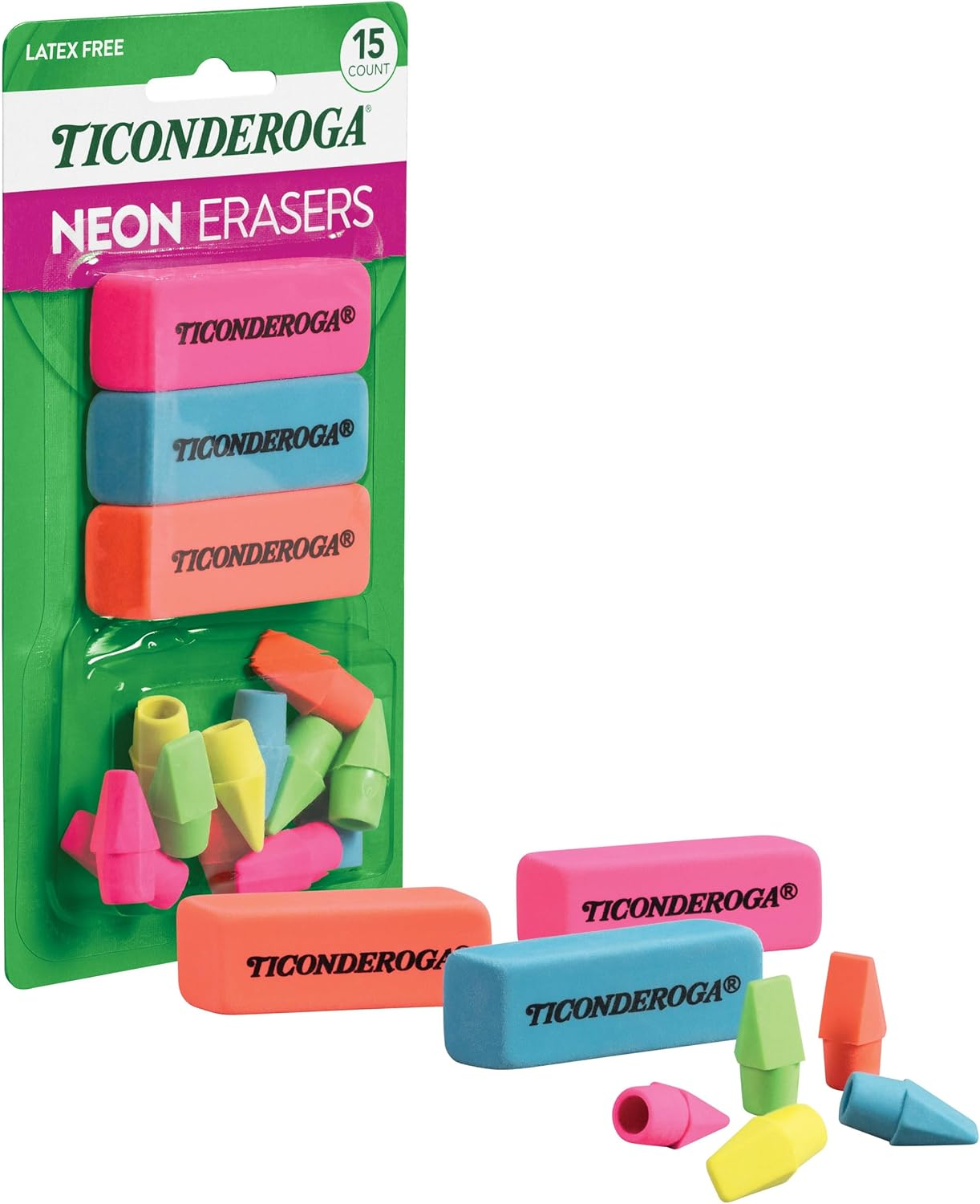 Ticonderoga Dixon Office and School Eraser Combination Set, 15 Eraser Multi-Pack, Multicolored (38931) image number 1