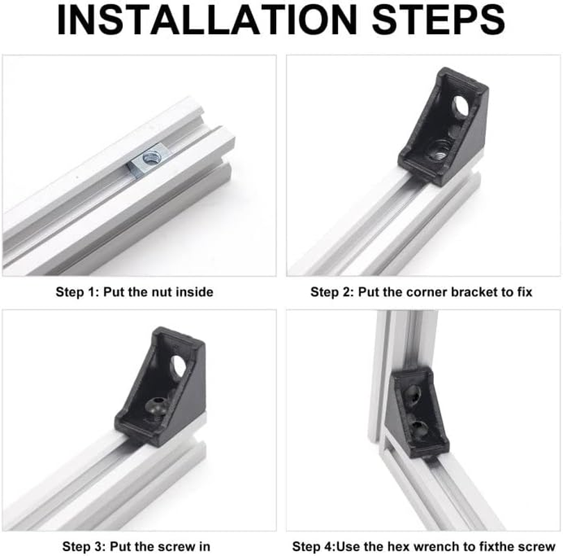 Seekliny 26Pcs 2020 Corner Bracket Connector Aluminum Extrusion Hardware V-Slot T-Slot Accessories with T Nuts and Screws for 8020 Aluminum Profile 3D Printer Frame Accessories Black image number 2