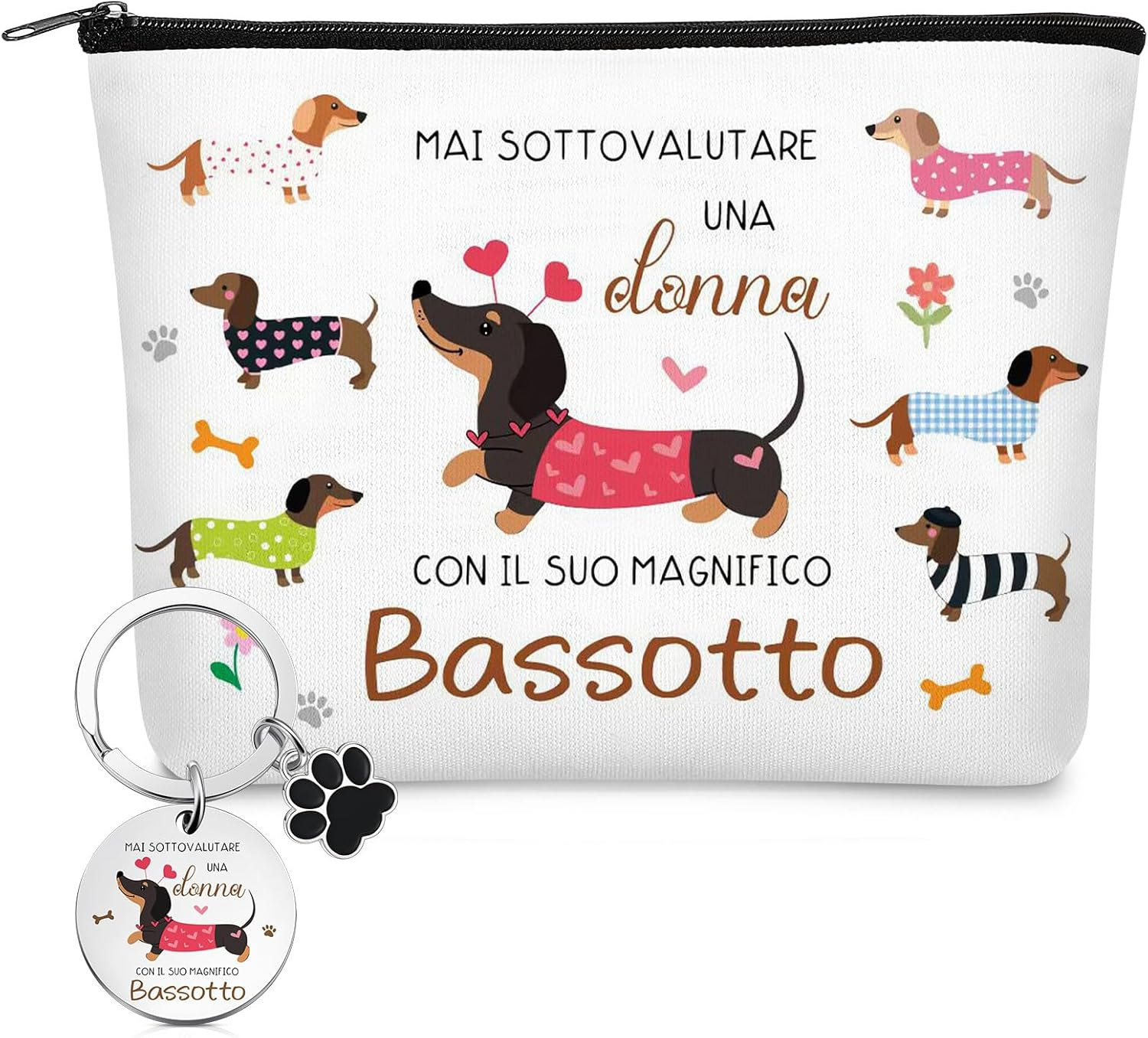 Xuniea Dachshund Gift Set for Women Cosmetic Bag with Zip by Dachshund Multifunctional Large Capacity Keyring Ideal for Travel Birthday Christmas Girlfriend