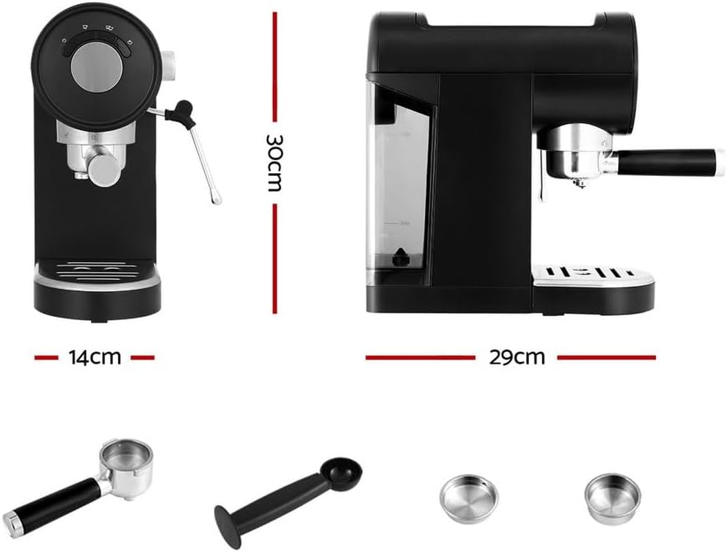 Devanti Coffee Machine, 20 Bar Barista Express Espresso Maker Pod Cafe Cup Latte Cappuccino Milk Frother Machines, with Powerful Pressure Pump Removable Drip Tray and Water Tank, Black