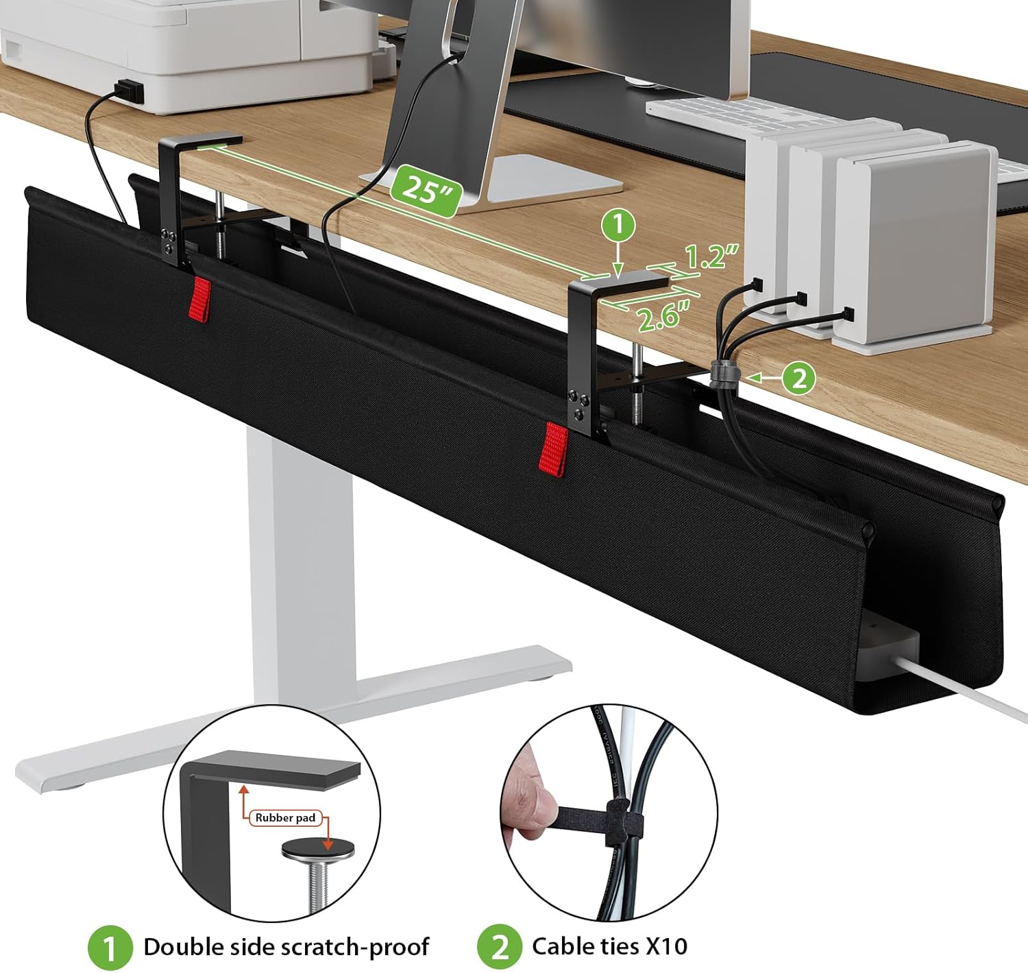 KEEGH Extra Large 48" under Desk Cable Management Tray - under Desk Cord Organizer - Clamp/Screw Mount - Support Upto 70Lbs - Desktop Wire Management - Gaming/Pc Cable Tray Cord Hiders for Office/Home image number 4