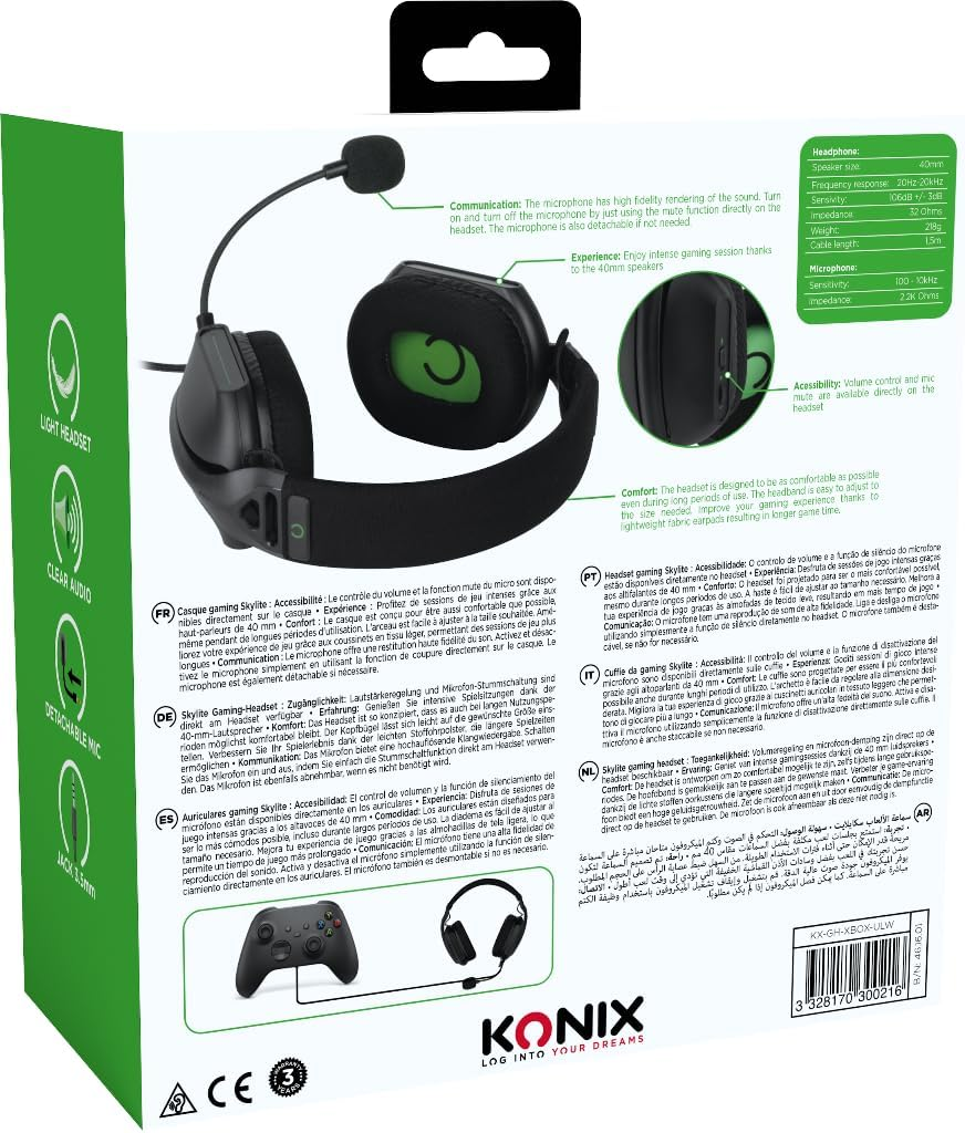 Konix Skylite Ultralight 218G Xbox Series X|S Wired Circumaural Gaming Headset - Microphone - 1.5M Cable - 3.5Mm Jack - Black image number 6