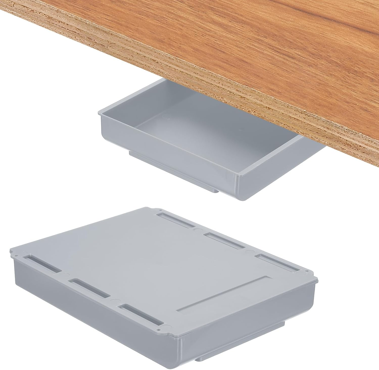 Uxcell under Desk Drawer, 2 Pcs under Table Storage Self-Adhesive Attachment Drawers Organizer for Pens Standing Desk Office Studio Home, Gray, Large image number 3
