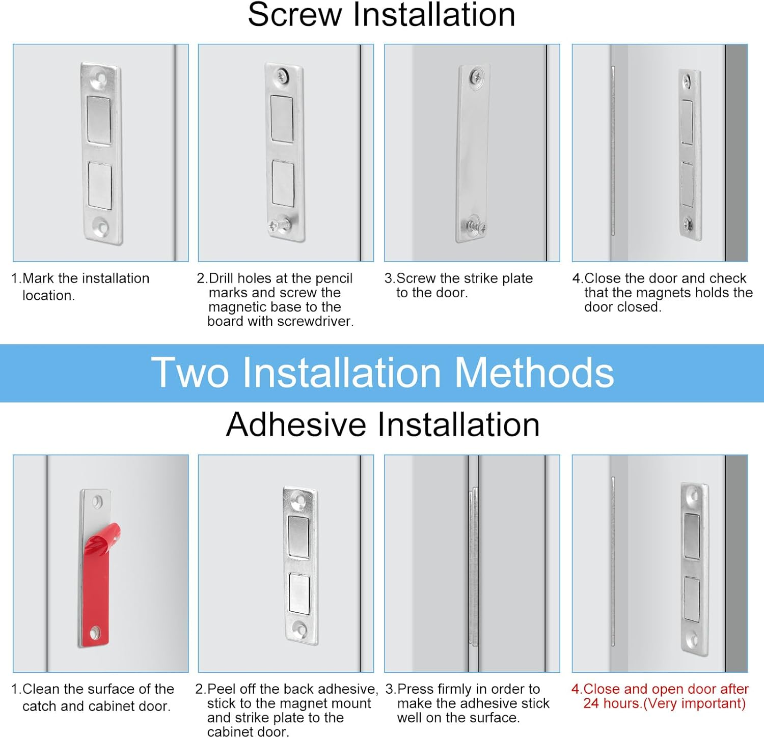Romon Magnetic Catch Magnets for Cabinet Doors, Pack of 8 Ultra Thin Door Magnets Cupboard Magnets Strong Door Closer Double Magnets Drawers Wardrobe Magnetic Closure for Furniture Cabinet Door image number 4