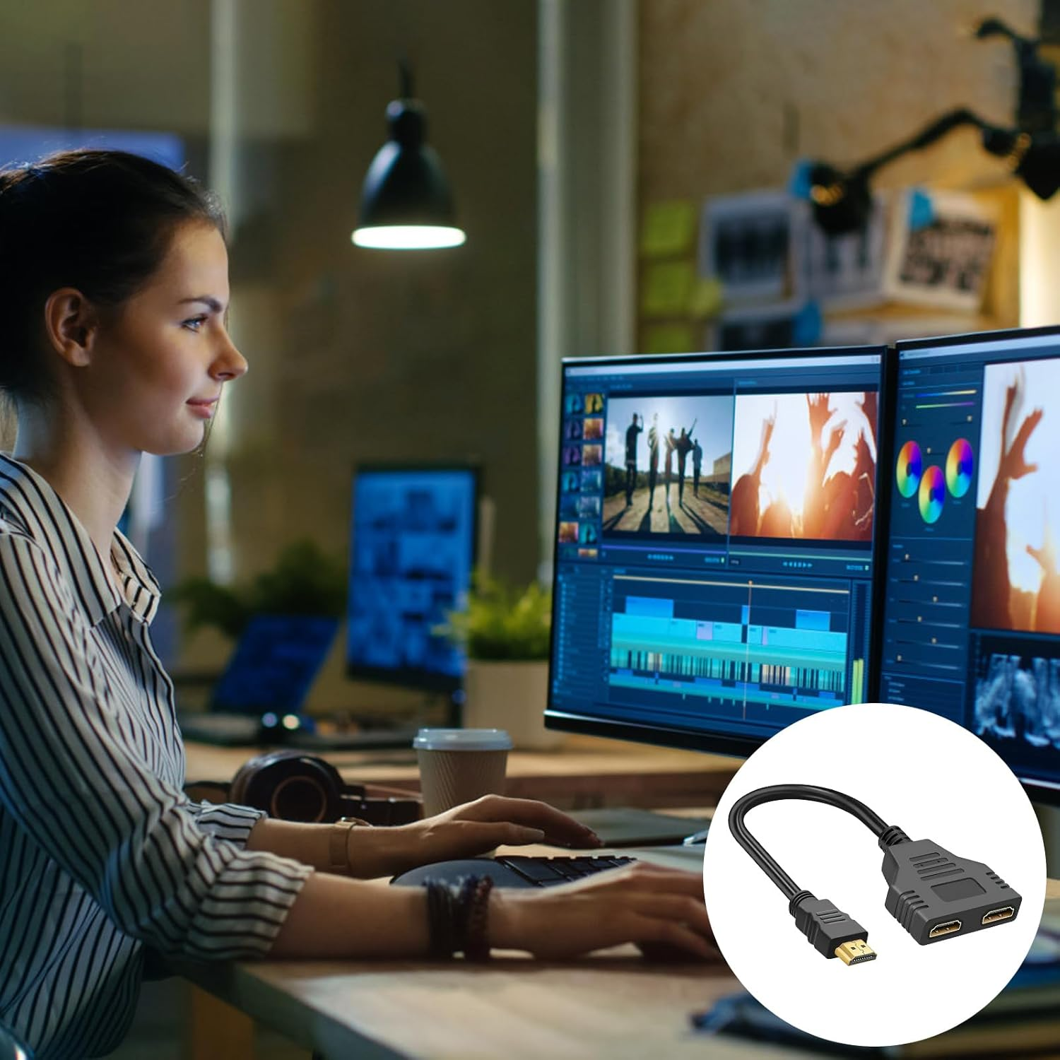 TNSLAND HDMI Splitter 1 in 2 Out Cable Supports Two Tvs Simultaneously HDMI Adapter 2 Monitors Simultaneously HDMI Cable Splitter HDMI for LCD Monitor HDTV HD LED and Projectors image number 1