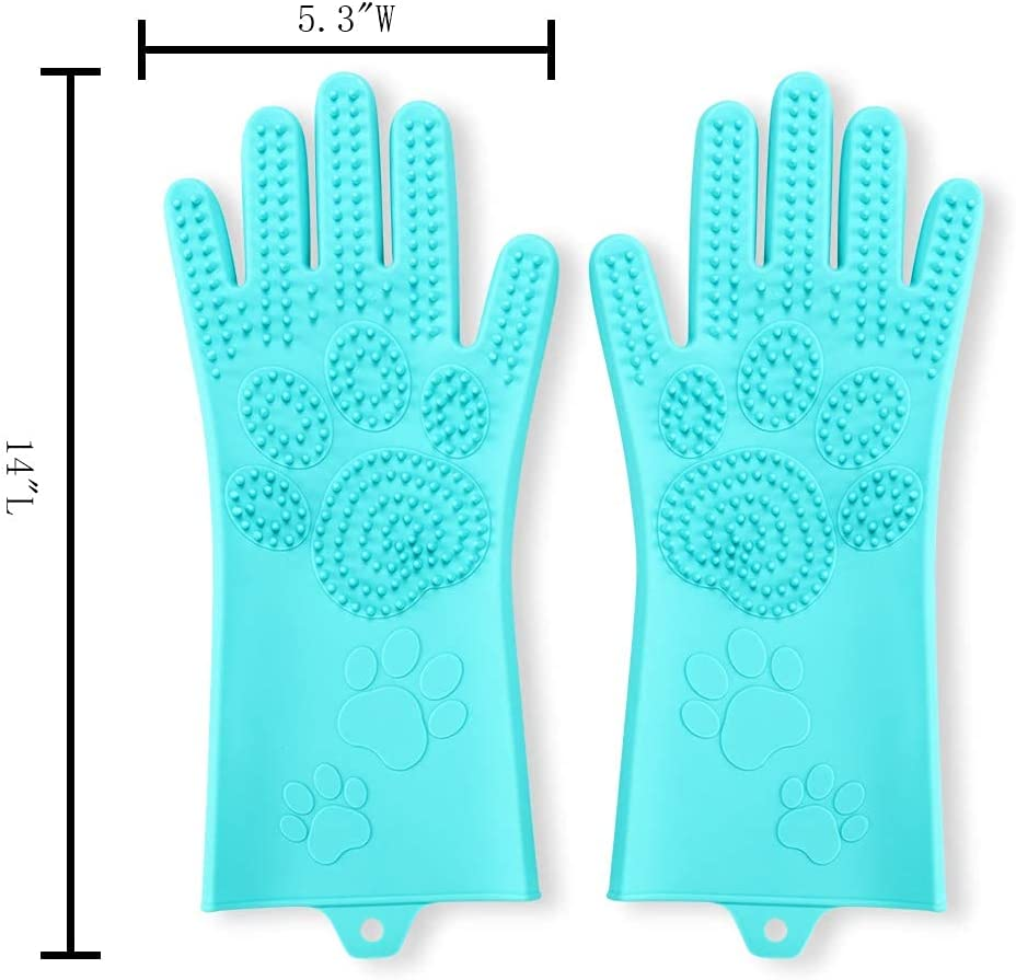 Srtood Pet Grooming Magic Gloves, Dog Cat Bathing Shampoo Brush, Silicone Hair Removal Gloves with Thick High Density Teeth for Bathing and Messaging, Double-Side Scrubbing Gloves for Shedding image number 4