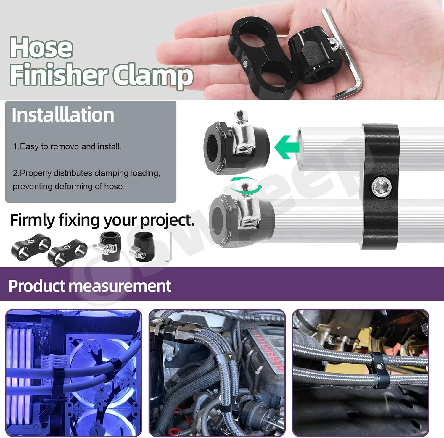 Swpeet 5Pcs 10AN Rubber Hose Connector with Pipe Clamps and Hose Separator Clamp Assortment Kit, Including Wrench and Hose Finisher with Screw Band Clamp Fuel Line Hose Fitting Adapter for 5/8 Hose image number 1