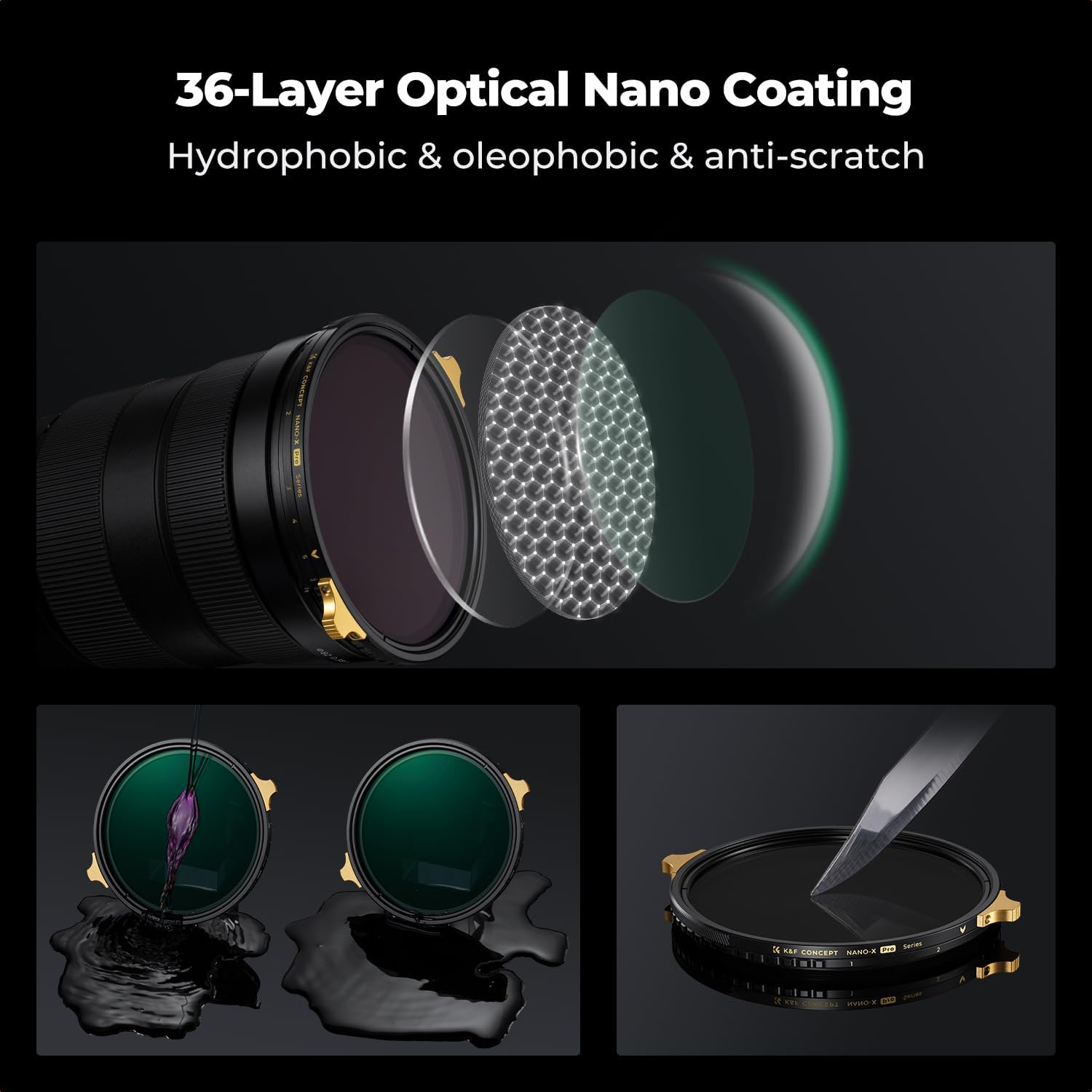 K&F CONCEPT 82Mm Variable ND Lens Filter ND2-32 (1-5 Stops) High Definition Adjustable Neutral Density Filter with 36 Multi-Layer Coatings (Nano X PRO Series) image number 3