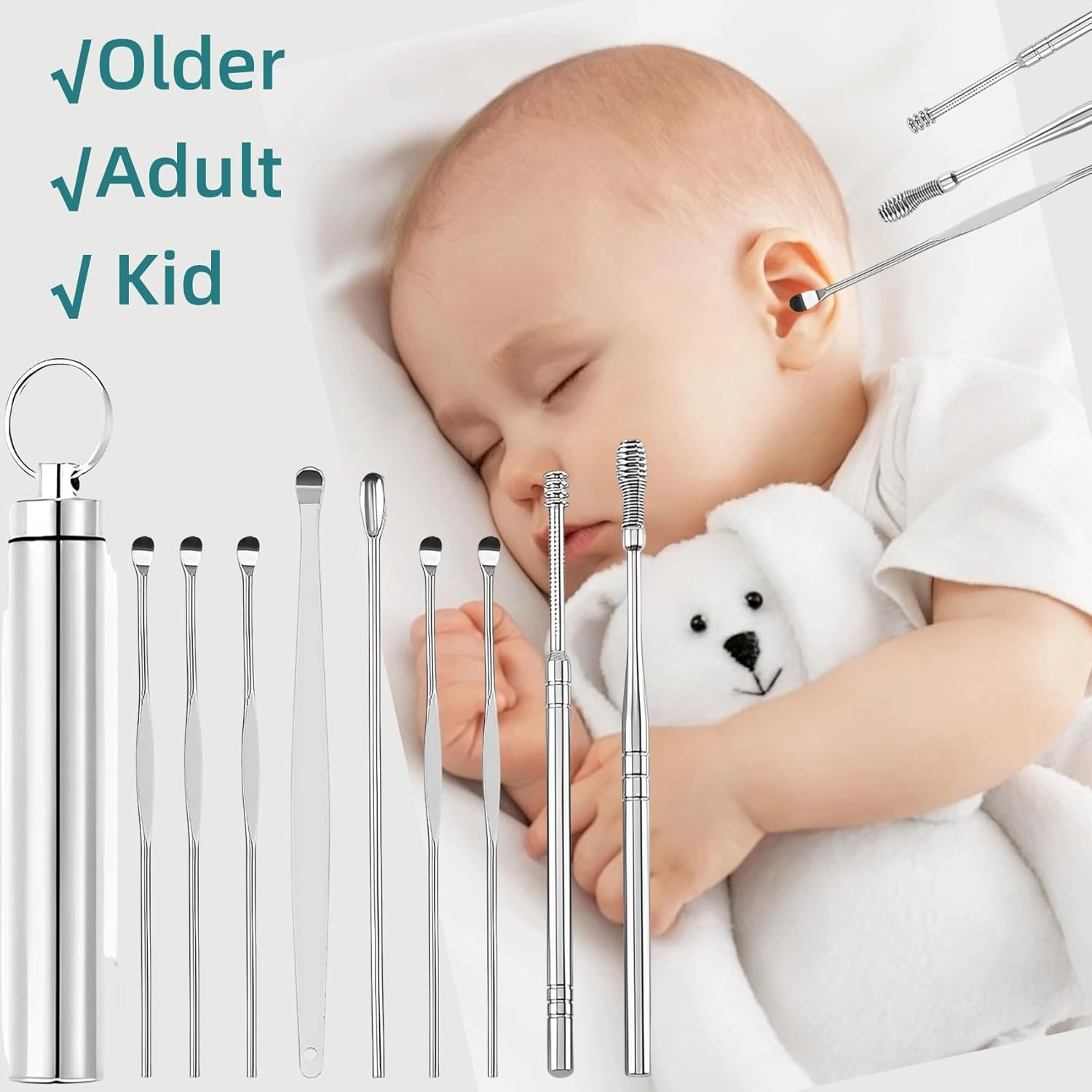 Aviation Grade Stainless Steel Ear Spoon,Earwax Remover Earwax Remover for Adults 10Pcs Earwax Cleaning Tool Ear Cleaner with Storage Container Ear Cleaner Suitable for Children Teenagers and Adults image number 3