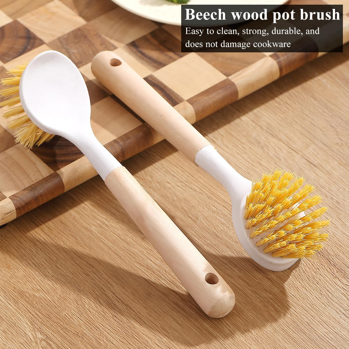Berglander Dish Brush with Handle, Dish Scrub Brush, Kitchen Brushes for Dishes, with Wooden Handle, Suitable for Cleaning Kitchen Dishes.