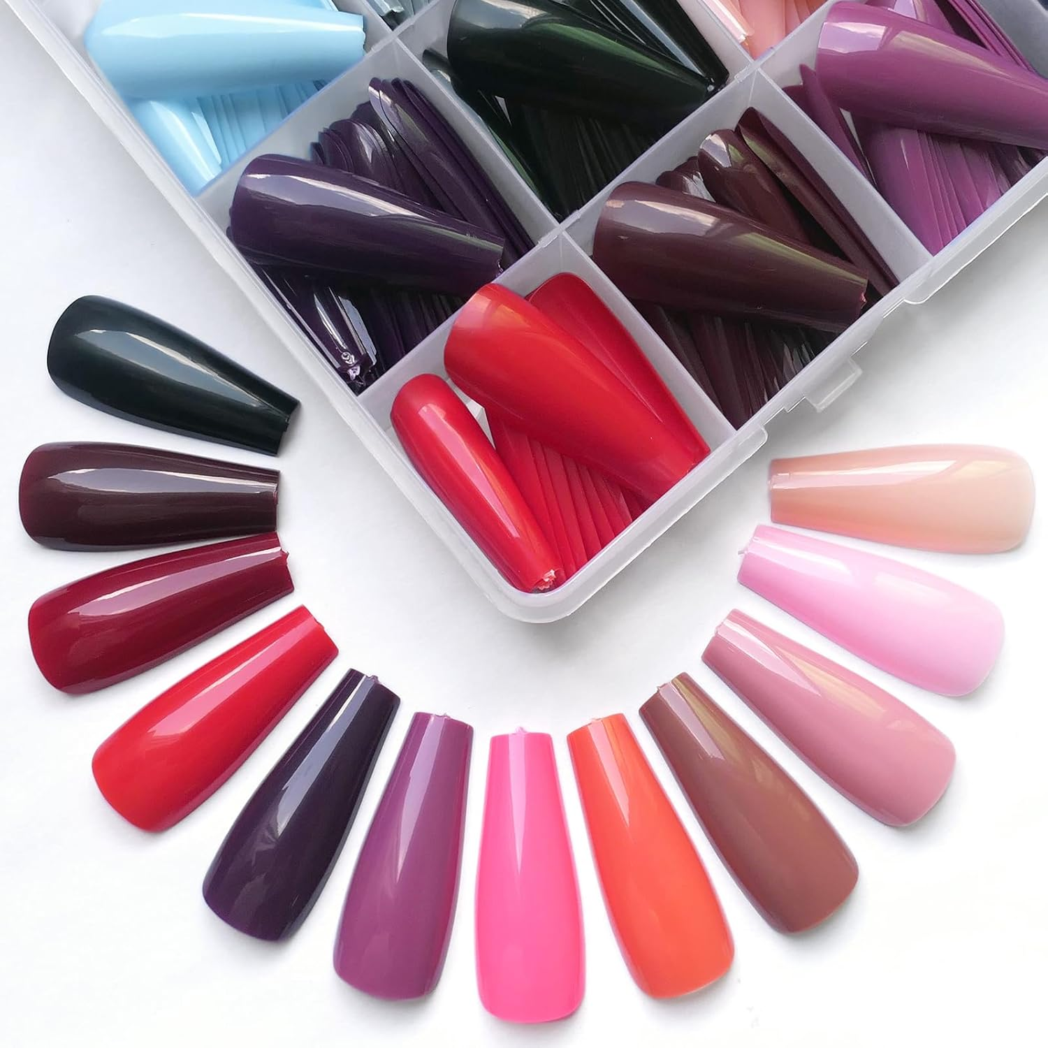 Loveourhome 576Pc Coffin Press on Nails Long Colored Fake Nails Tips Full Cover Medium Ballerina Press on Nail Acrylic Artificial False Fingernails Manicure Decor image number 4