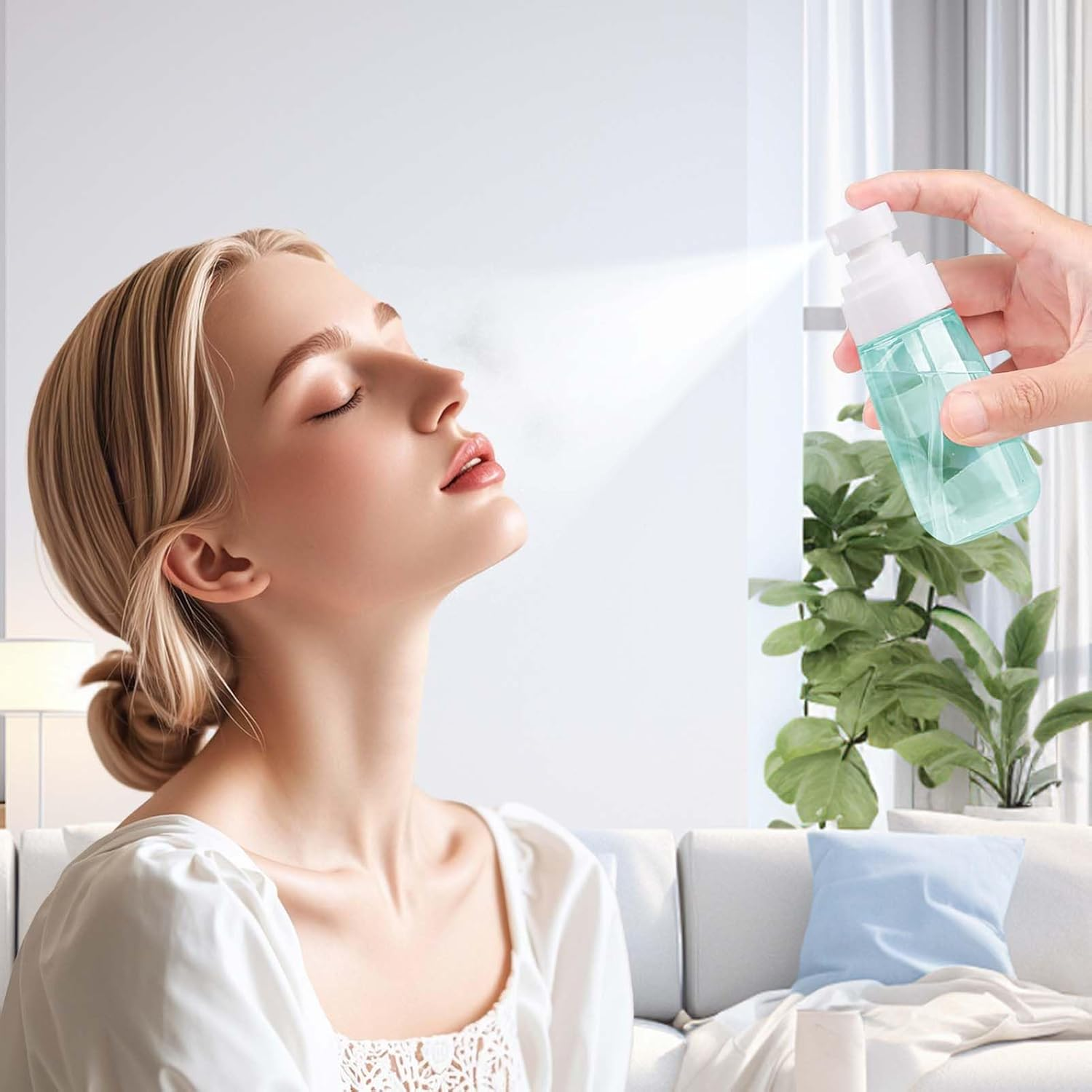 Tweozek 4 Pack Small Spray Bottle, 60 Ml Fine Mist Spray Bottle for Travel, Refillable Travel Containers Plastic Hair Spray Bottle Sprayer for Perfume Skincare Makeup Lotion (Pin, Blue,White)