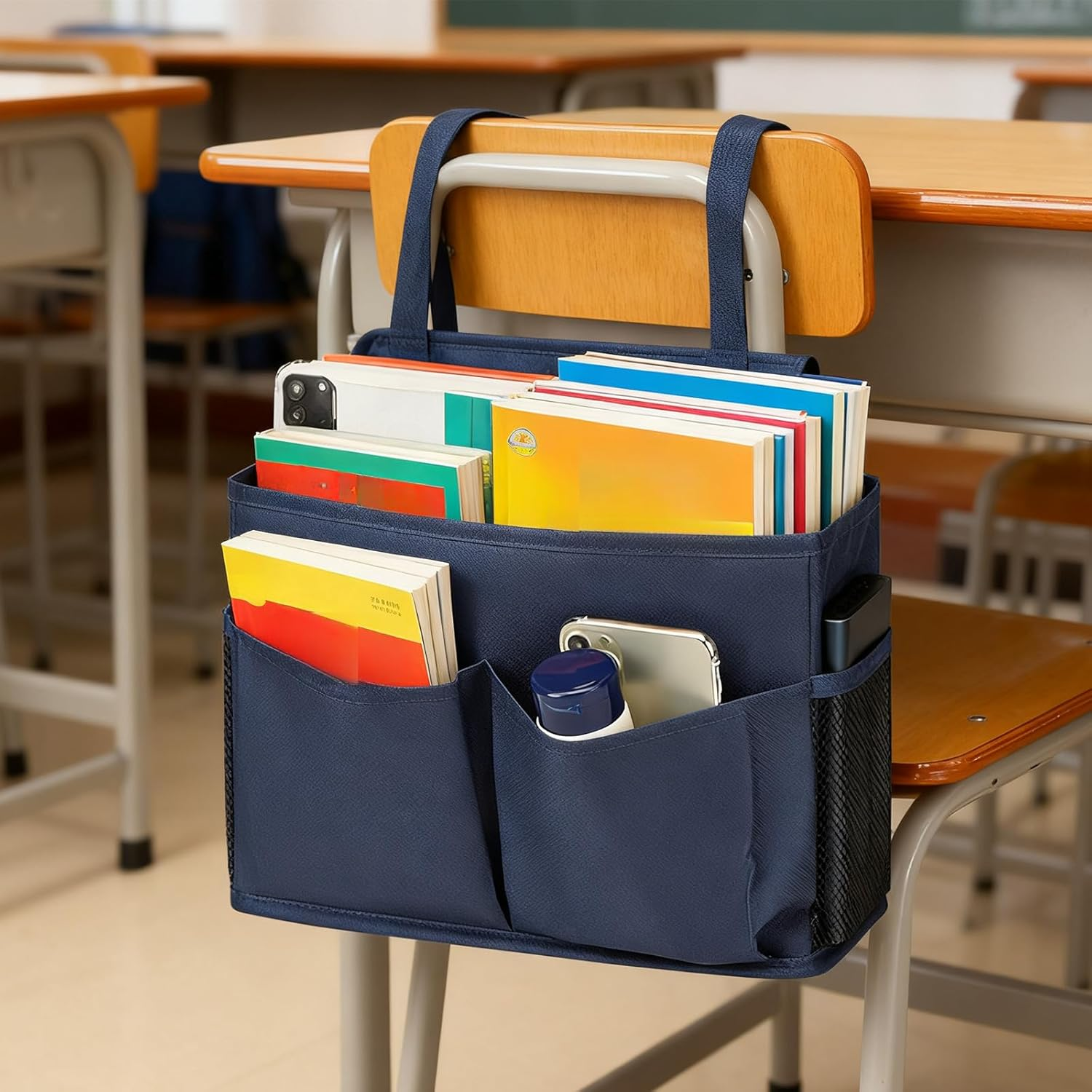 Bedside Table Organiser, Practical Bedside Caddy, Hanging Organiser, Storage Pocket Bag Suitable for Bunk Beds, Hospital Beds, College Dorms, Crib Rails, and Camping (Deep Blue) image number 4