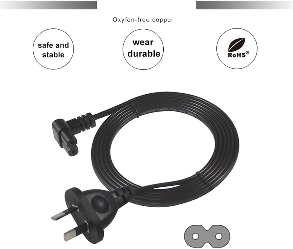 Aus 2Pin Mains Plug L Shape Figure 8 Angled C7 Power Cord 3M Australia Iec-C7 Power Cable 2X0.75Mm2 2 Cores for TV Xbox PS4 image number 5