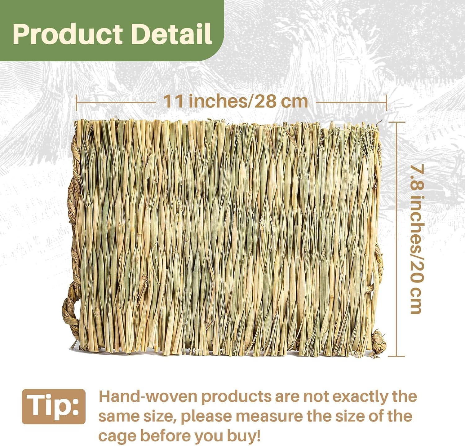 2 PCS Rabbit Grass Mats - Natural Hay Woven Bunny Rabbit Bad Cage Mats Pet Bedding Cooling Sleeping Nesting & Toys for Hamster Bunny Chinchilla Guinea Pig Mouse Bird and Other Small Animal image number 5