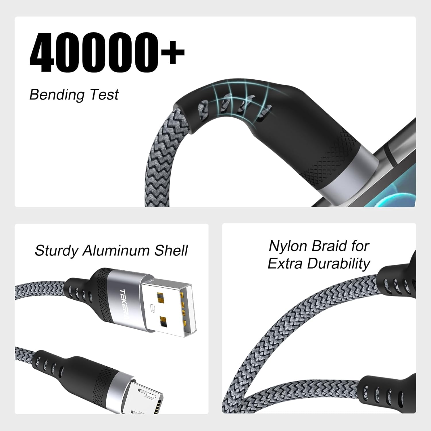 TEKERA Micro USB Cable 1M, Fast Data Transfer & Charging, Braided Micro USB Charger Cord for Android Phones, PS4 Controller, Kindle, Raspberry Pi 3, and More (3.3FT/1M)