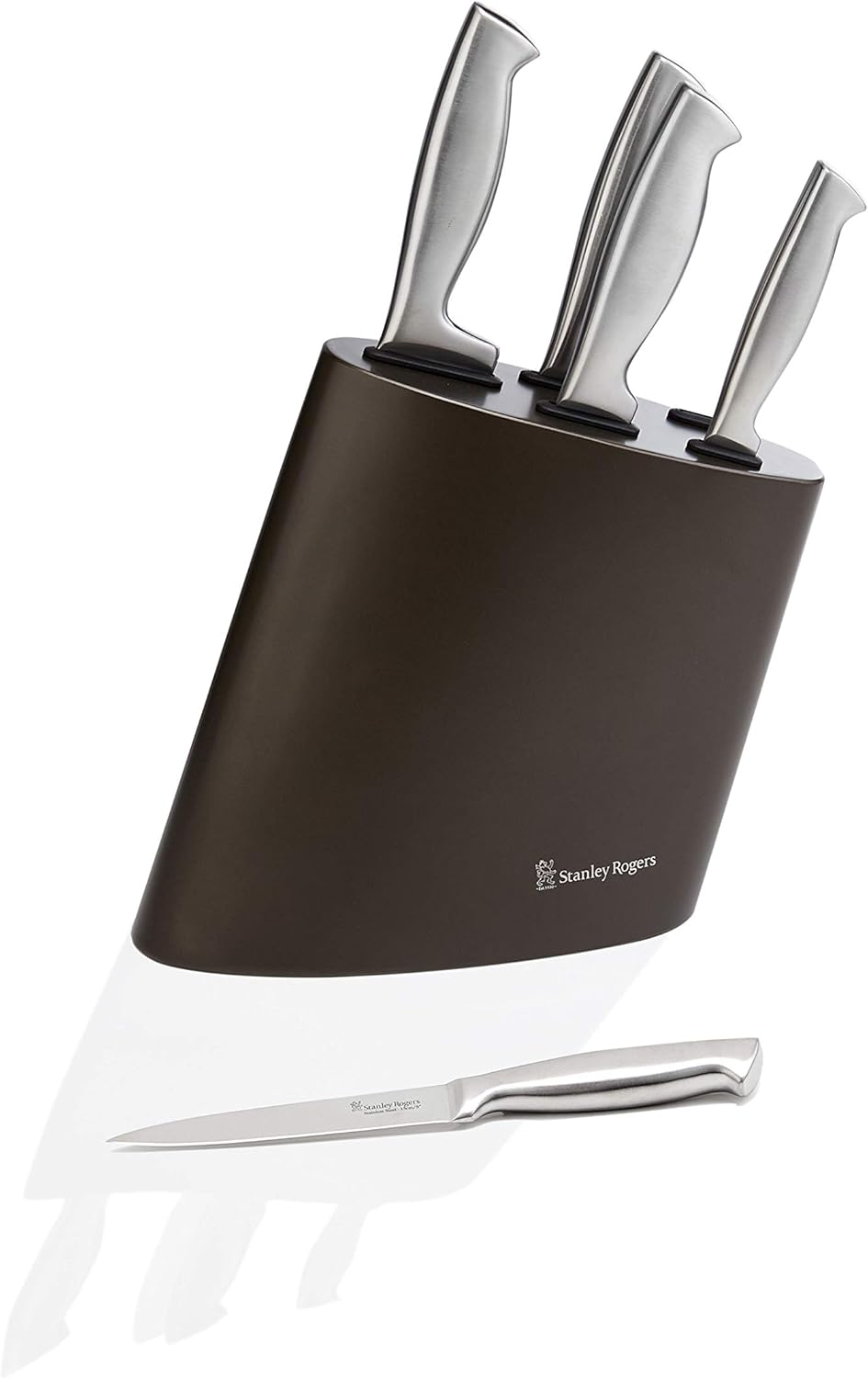 Stanley Rogers 41418 Modern Steel Metallic Mocha Knife Block Set, Stainless Steel Cook'S, Bread, Carving, Utility and Paring Knives, 1 Knife Block (Colour: Brown, Silver), Quantity: 1 Set, 6 Pieces