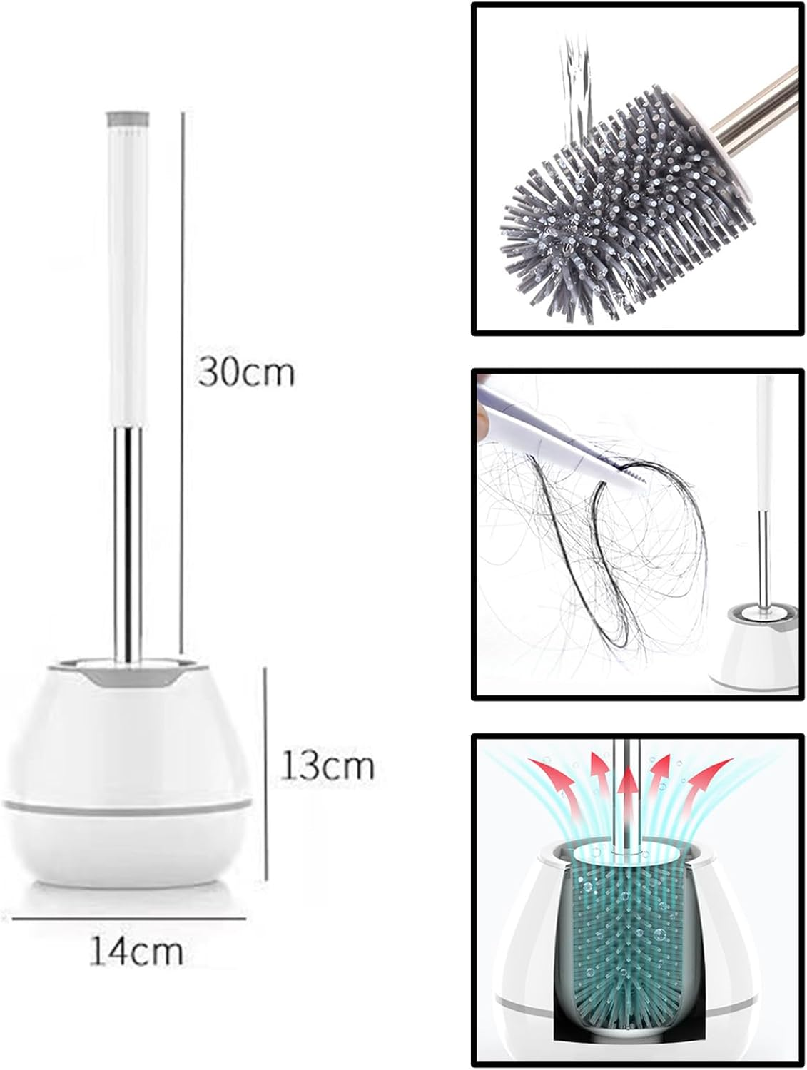 Toilet Brush Set - Modern Floor Standing Bathroom Cleaner with Soft Bristles | Includes Silicone Holder & Crevice Cleaning Tool (Odor-Resistant Design) image number 3