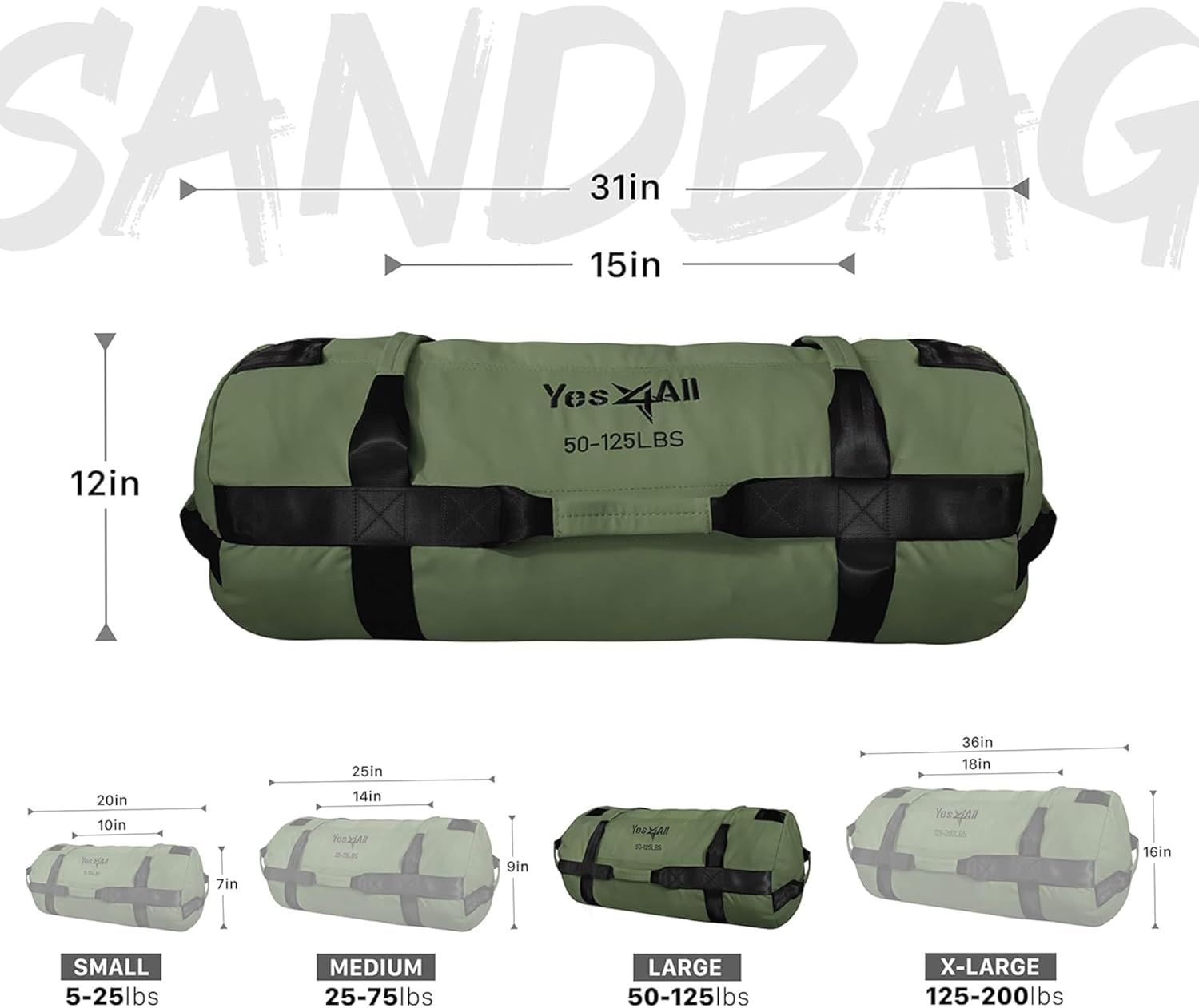 Yes4All Premium Adjustable Weighted Bag for Fitness 10-90 Kg - Power Bag Is Great for Handles Exercise Running Workouts, Heavy Duty Sandbags for Crossfit and Strength Training image number 5