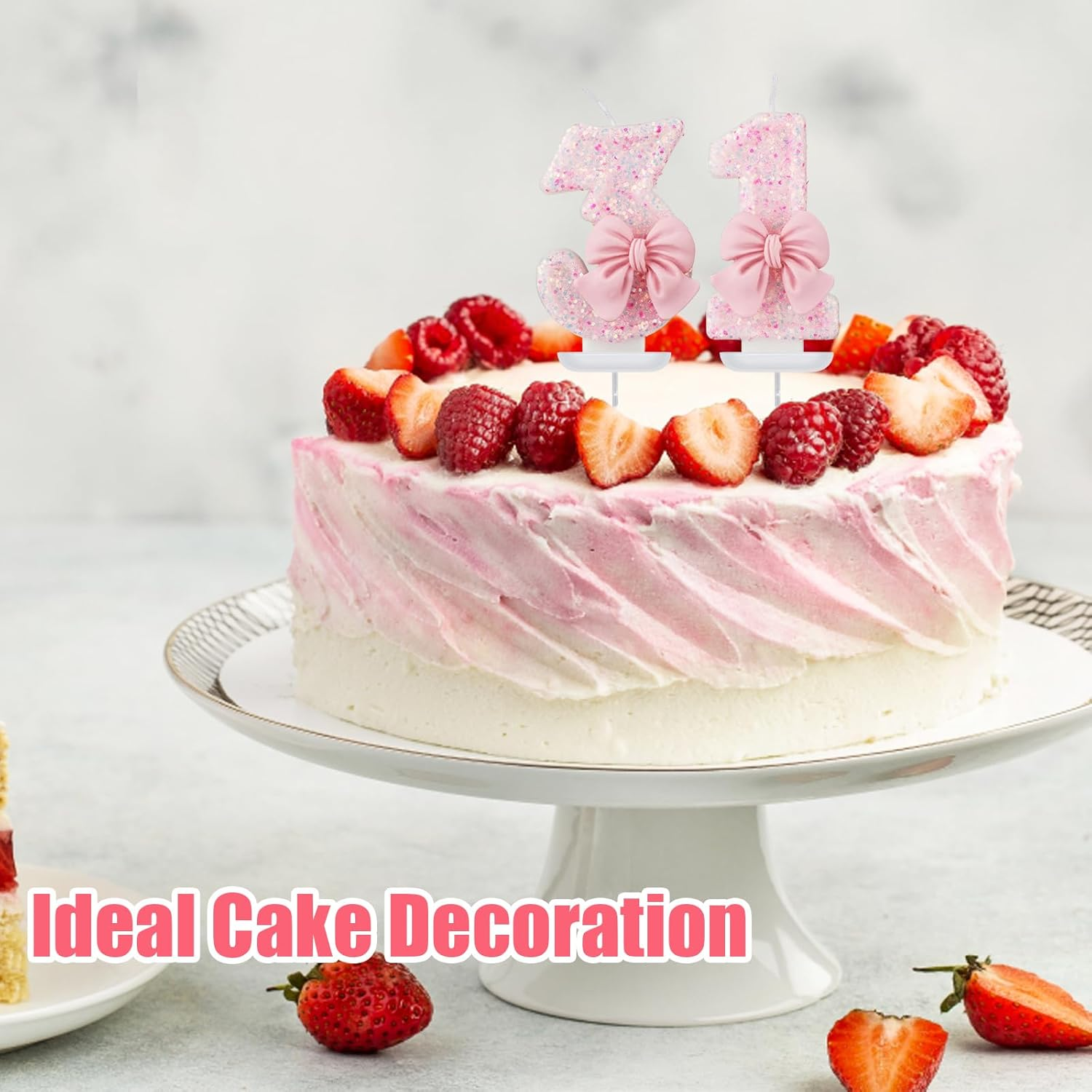 0-9 Birthday Candles, 2.95 Inch Pink Bow Glitter Number Candles Cake Topper Decorations for Kids Girls Adults Birthday Wedding Anniversary Party Supplies(1) image number 6