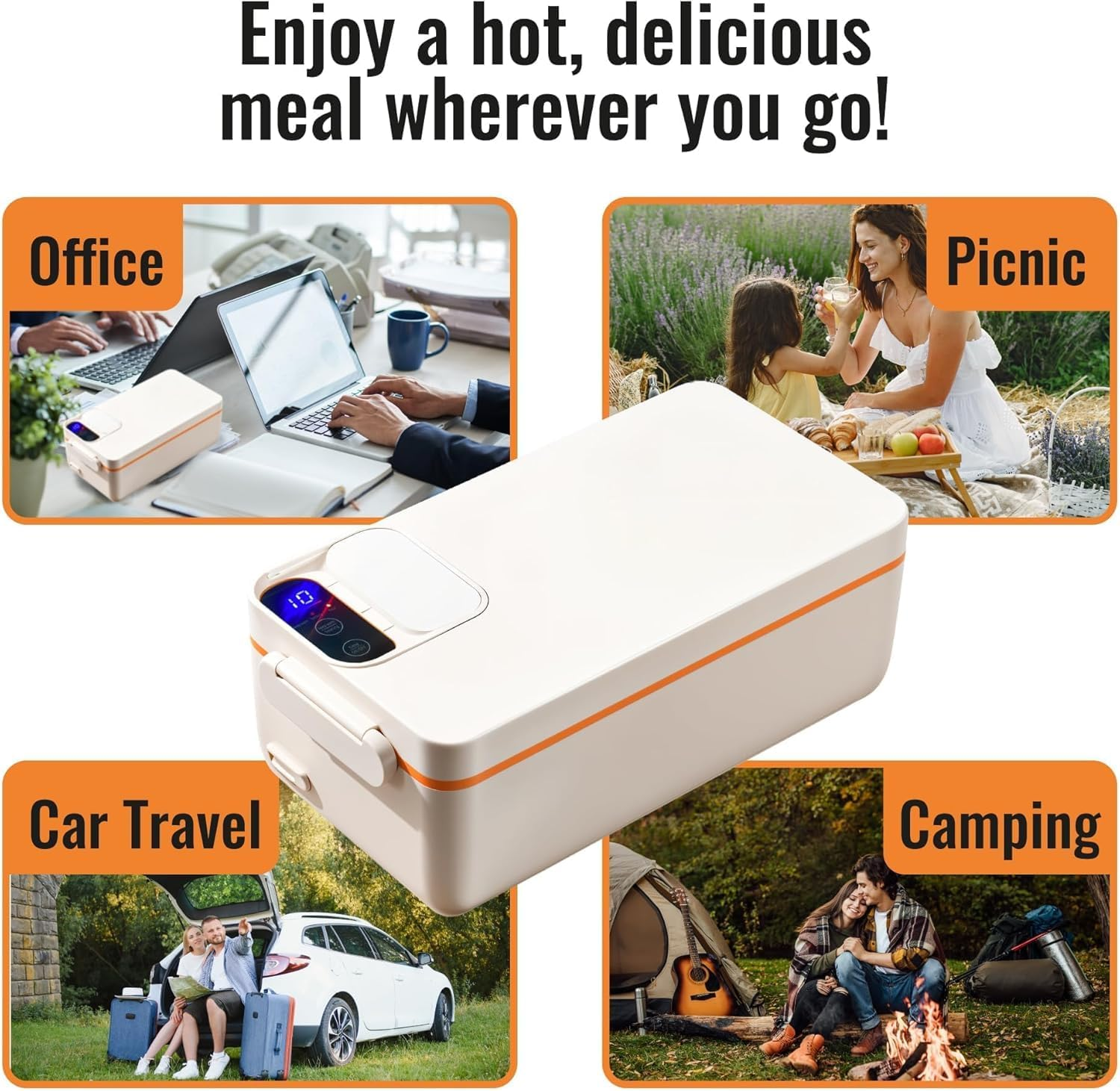 Bestbless Rechargeable Electric Heated Lunch Box - Cordless Portable Food Timer Heater Keep Hot Meal - Portable Self-Heating Food Warmer for Office, Picnic, Car & Outdoor Use image number 2