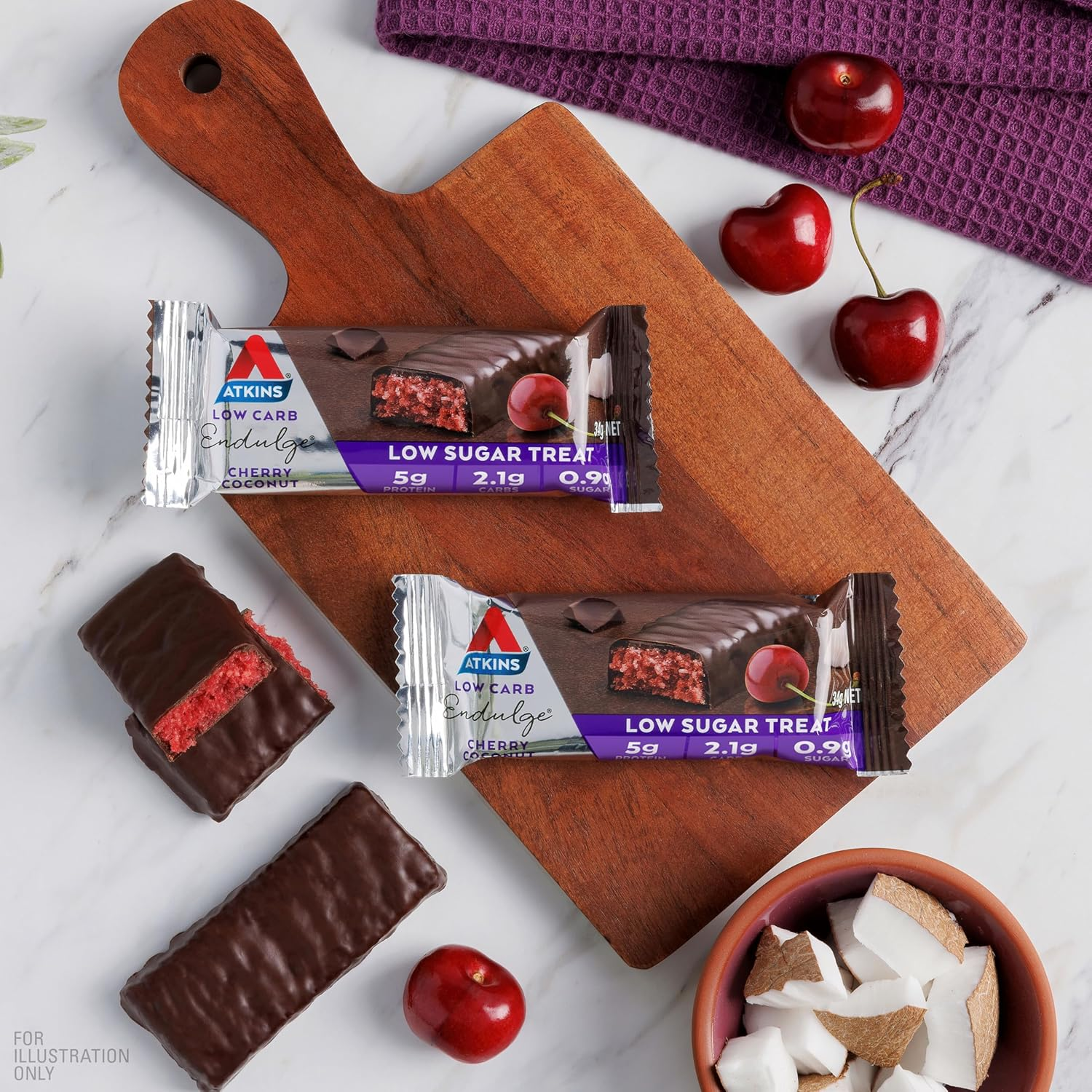 Atkins Endulge Cherry Coconut Bars | Keto Friendly | 5 X 34G Low Carb Coconut Bars | Low Carb, Low Sugar, High Fibre | 5 Bar Pack image number 4