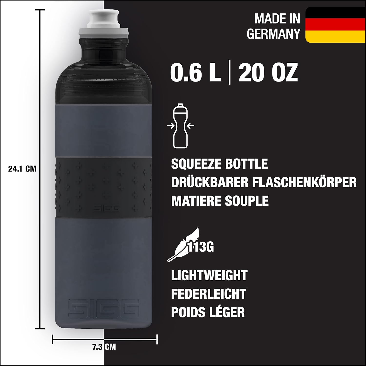 SIGG - Sports Water Bottle - Hero Anthracite - Squeezable - Leakproof - Lightweight - Dishwasher Safe - BPA Free - 20 Oz, Grey