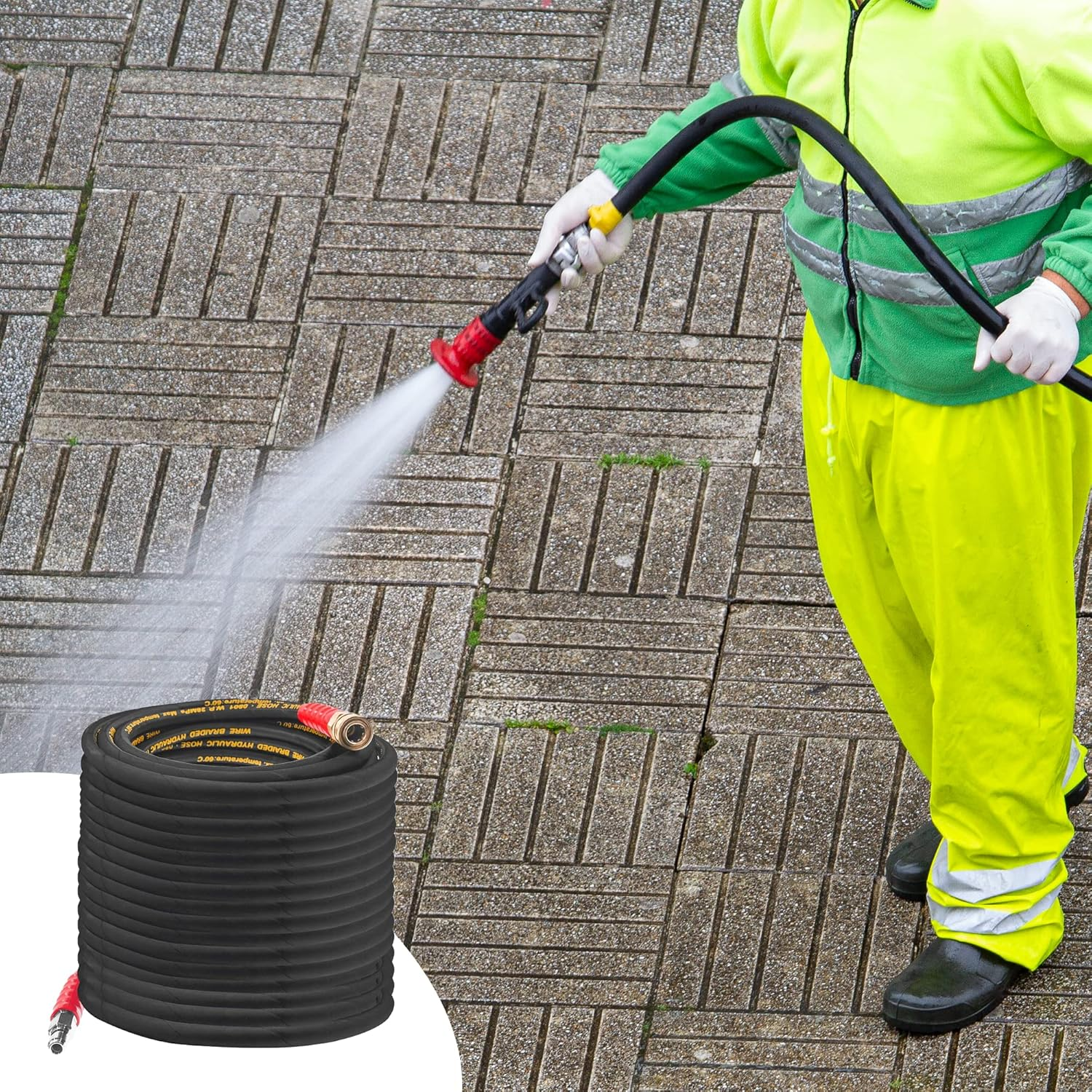 Hourleey 50FT Pressure Washer Hose with 3/8 Inch Quick Connect, High Tensile Wire Power Washer Hose, 4000 PSI image number 5