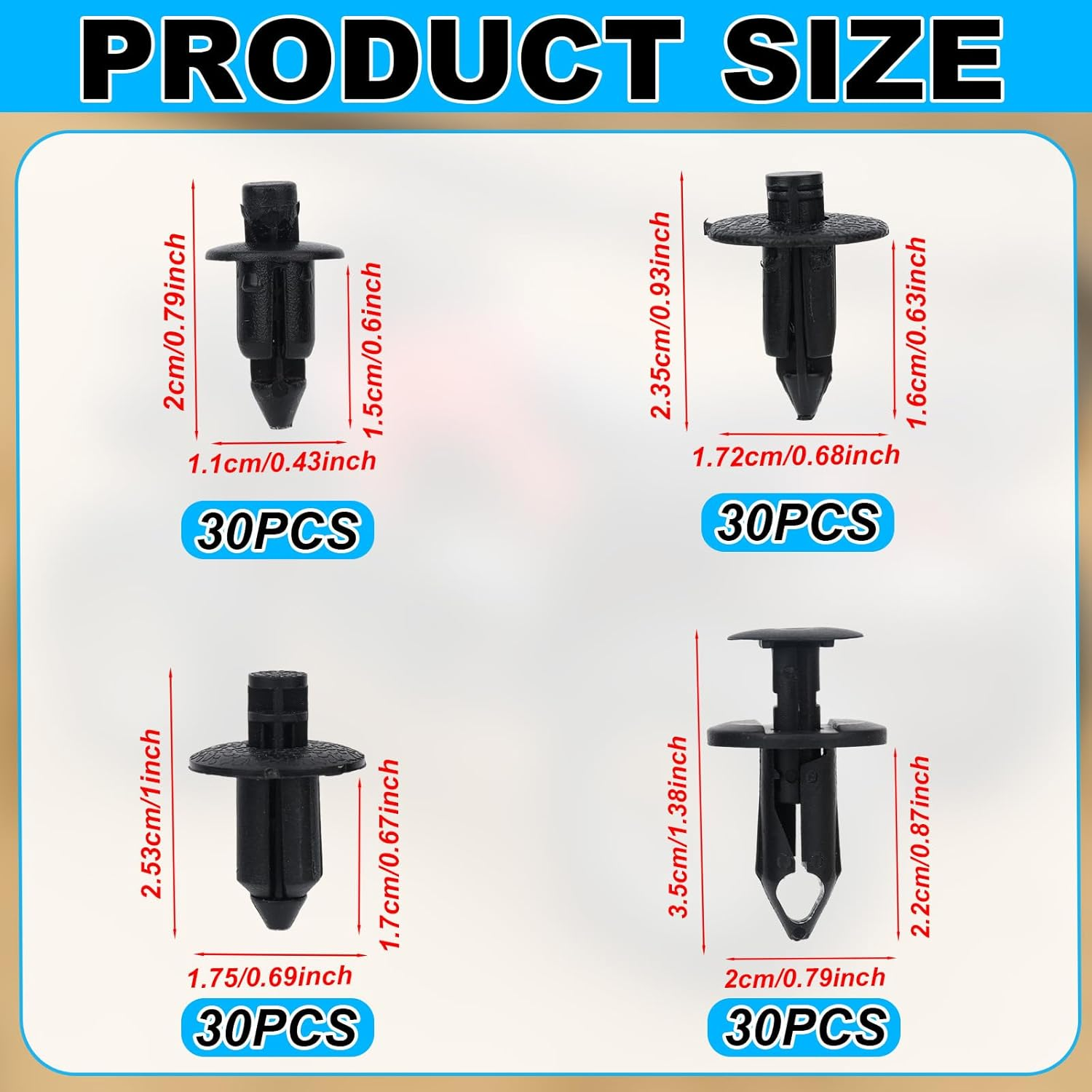 BOXOB 120Pcs Plastic Fender Clips Body Rivets, 4 Styles Push Rivet Pins Compatible with UTV ATV Motorcycle Sports Bicycle M7 and More Fender Clips for Polaris Yamaha Suzuki Kawasaki image number 6