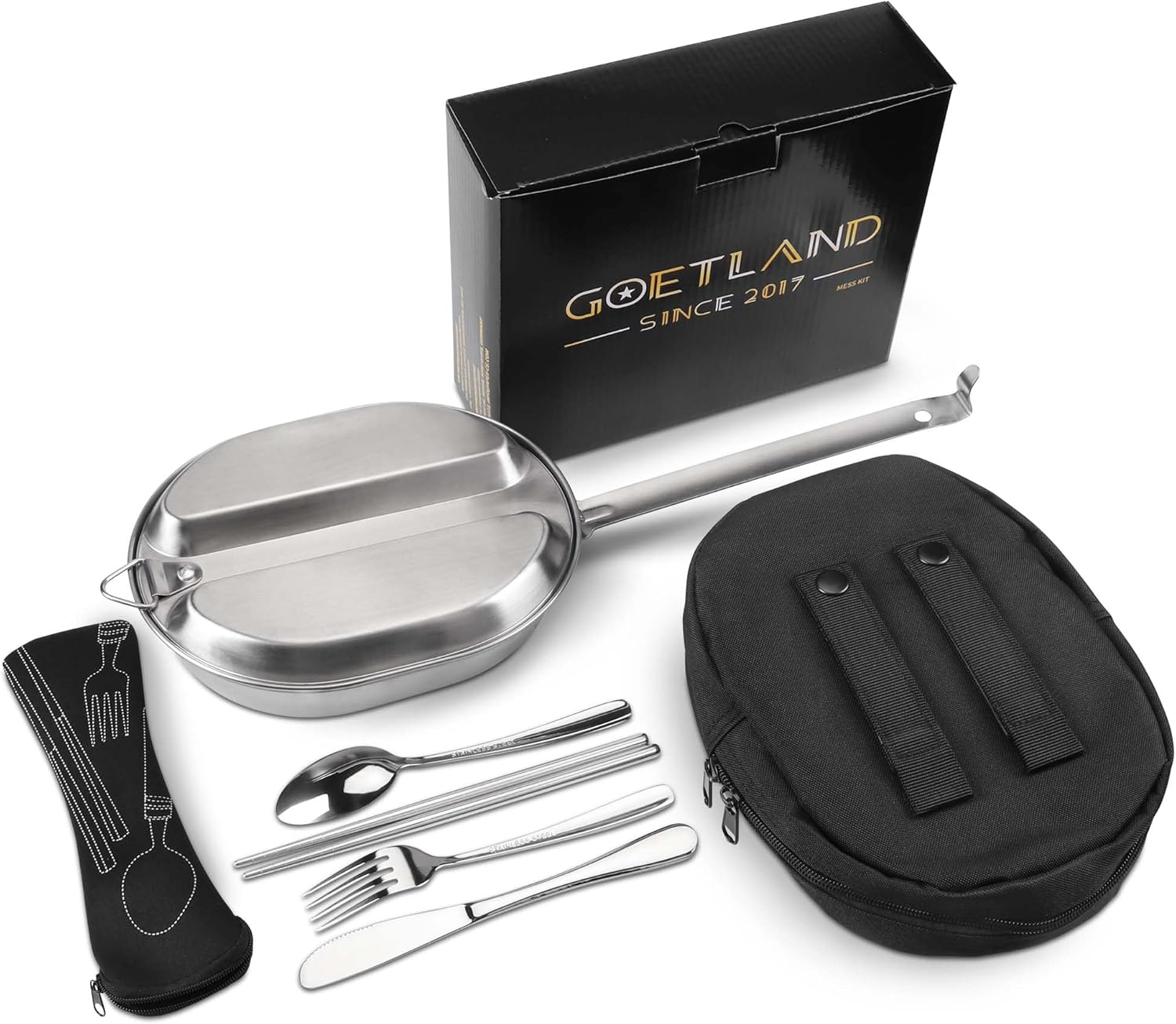 Goetland 304 Stainless Steel US Military Mess Kit Plate Set GI Type Outdoor Camping Hiking Picnic BBQ Beach