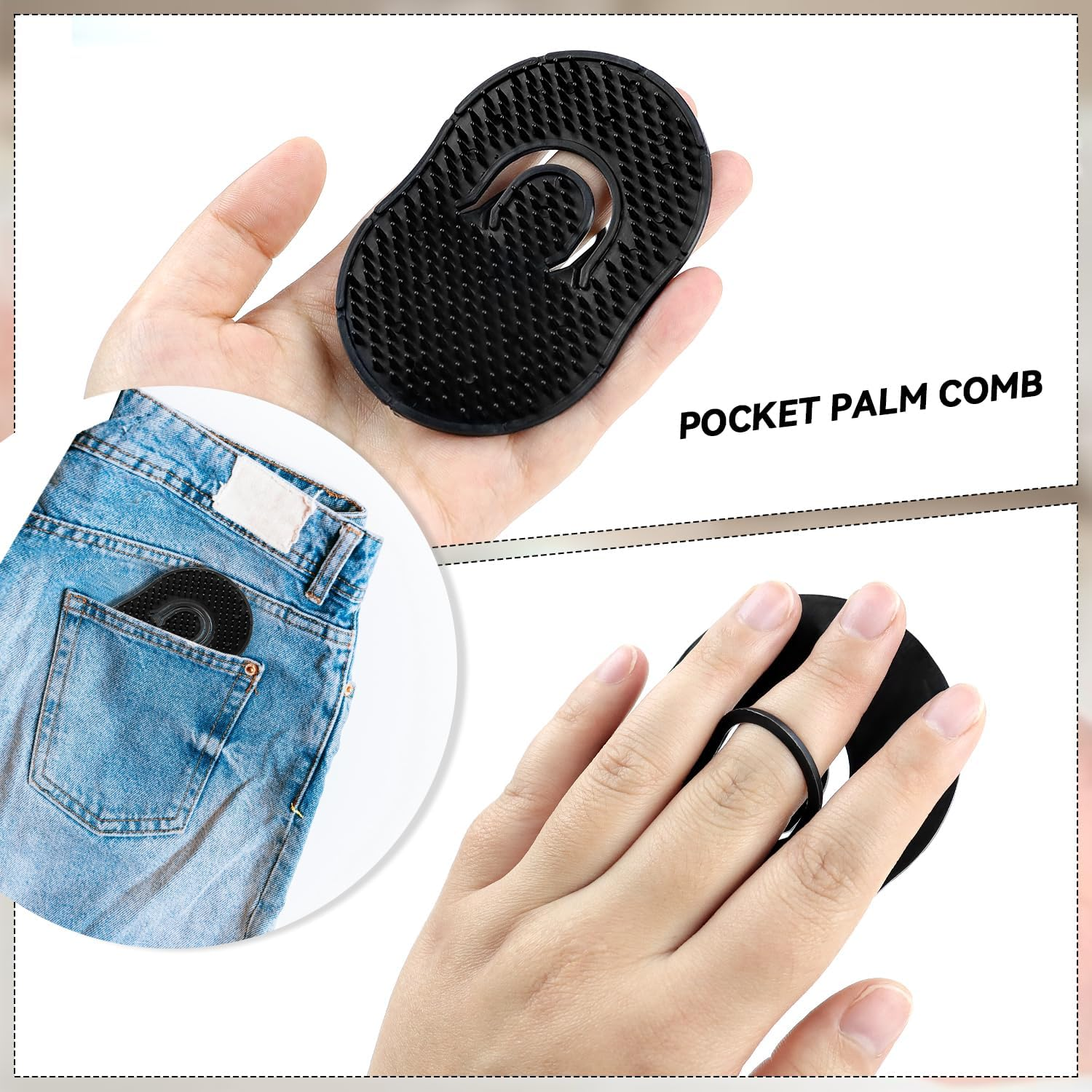 Pocket Palm Combs, Massager Hair Brush Comb Palm Combs for Men Beard Brush, Black Pocket Brush (4 Pcs Finger Type) image number 5
