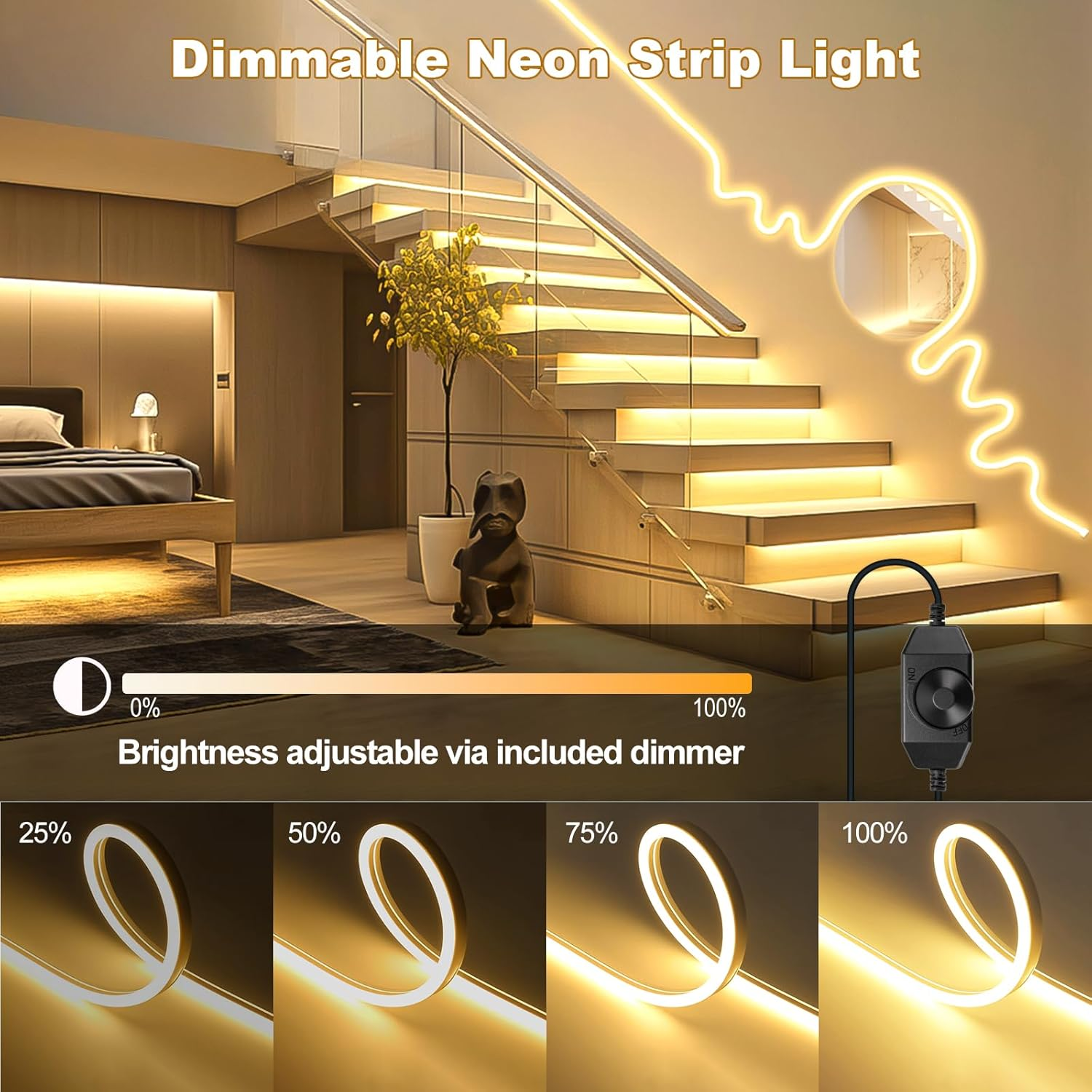 Langplus+ LED Neon Strip Lights 10M Dimmable 1200 Leds Warm White 2700K 24V LED Neon Rope Light IP65 Waterproof Silicone Flexible Neon Light Strips for Bedroom Kitchen Bar Outdoor Indoor Decor image number 6