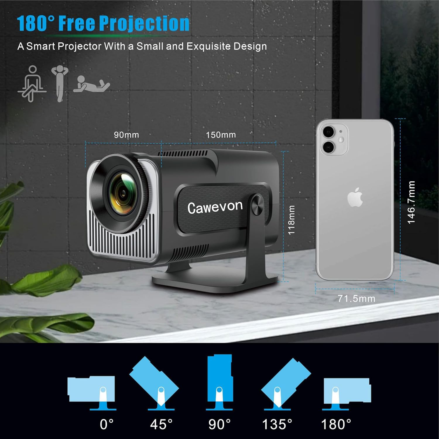 Mini Projector,Hy320 Mini Portable Projector, 200 ANSI Smart Projector with Android 11.0,Wifi 6 and Bluetooth 5, Auto Keystone Correction,30"-130" Screen,180&deg;Rotatable,Home Theater Projector image number 1