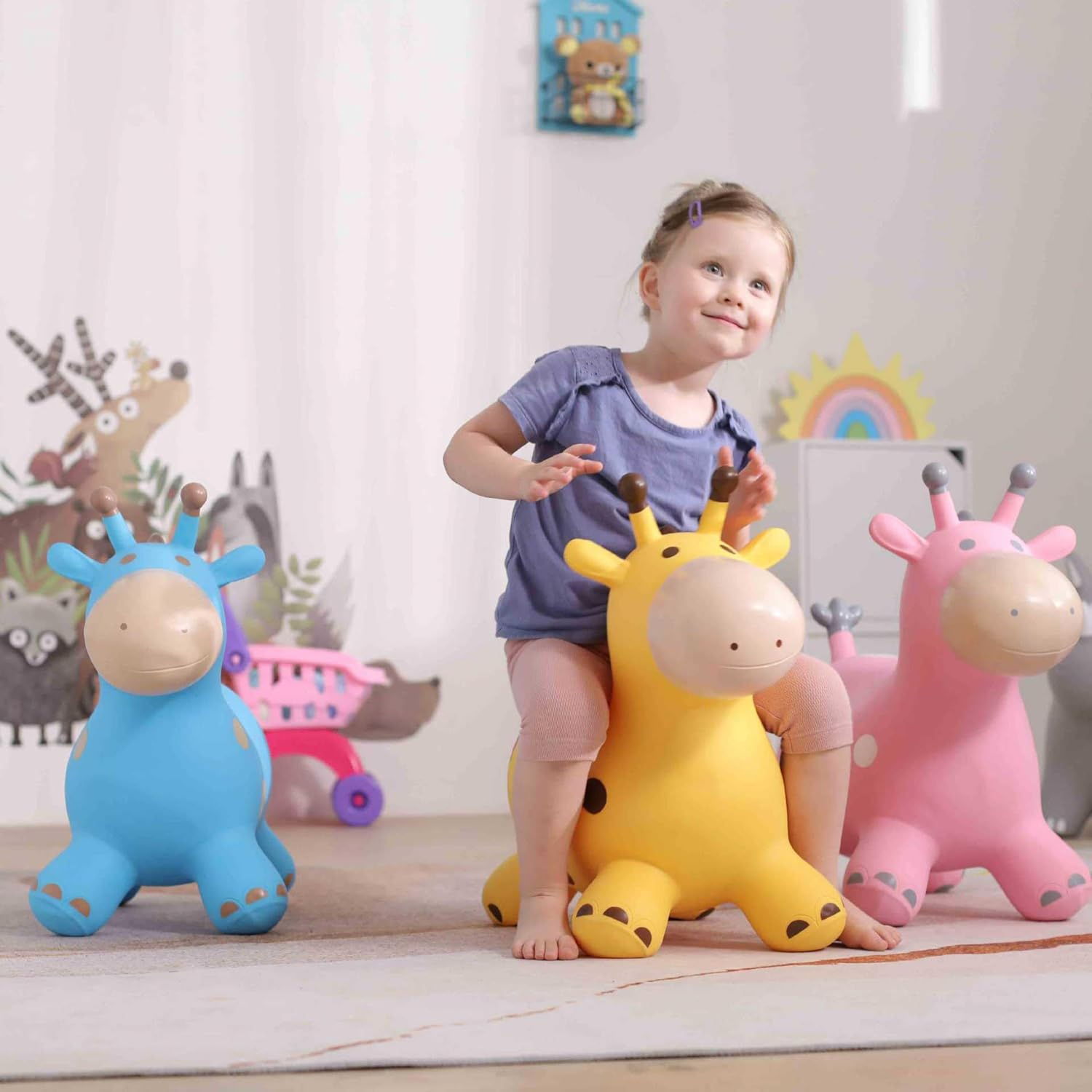 Giraffe Bouncy Horse Hopper - Inflatable Animals Ride-On Bouncer for Toddlers, Fun Hopping Toy for Kids Ages 2 Years+ Boys and Girls image number 2