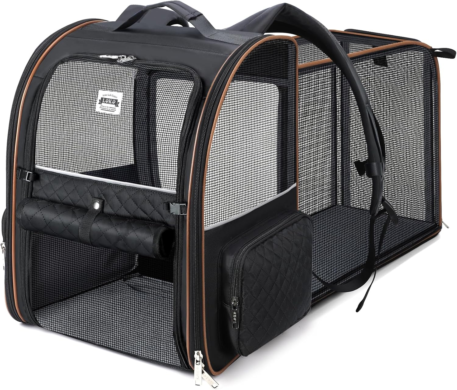 Lekespring Extra Large Cat Backpack Carrier Expandable Pet Carrier Backpack for Small Dogs Medium Cats Fit up to 12 Kg for Travel, Hiking, Blue Striped