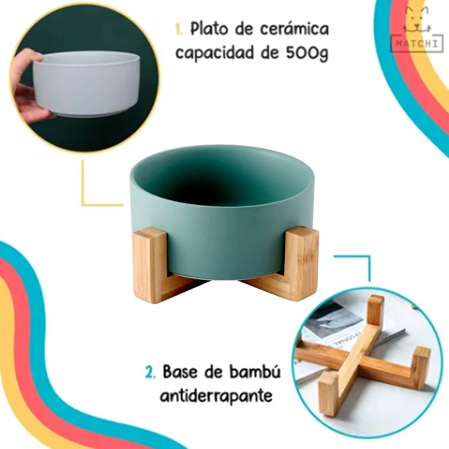 Ceramic Dog Cat Bowl, Multipurpose Large Capacity Pet Bowl with Wooden Stand for Cats Dogs Pets, Neck Guard Pet Feeding Bowl Pet Dish for Food Water Feeding