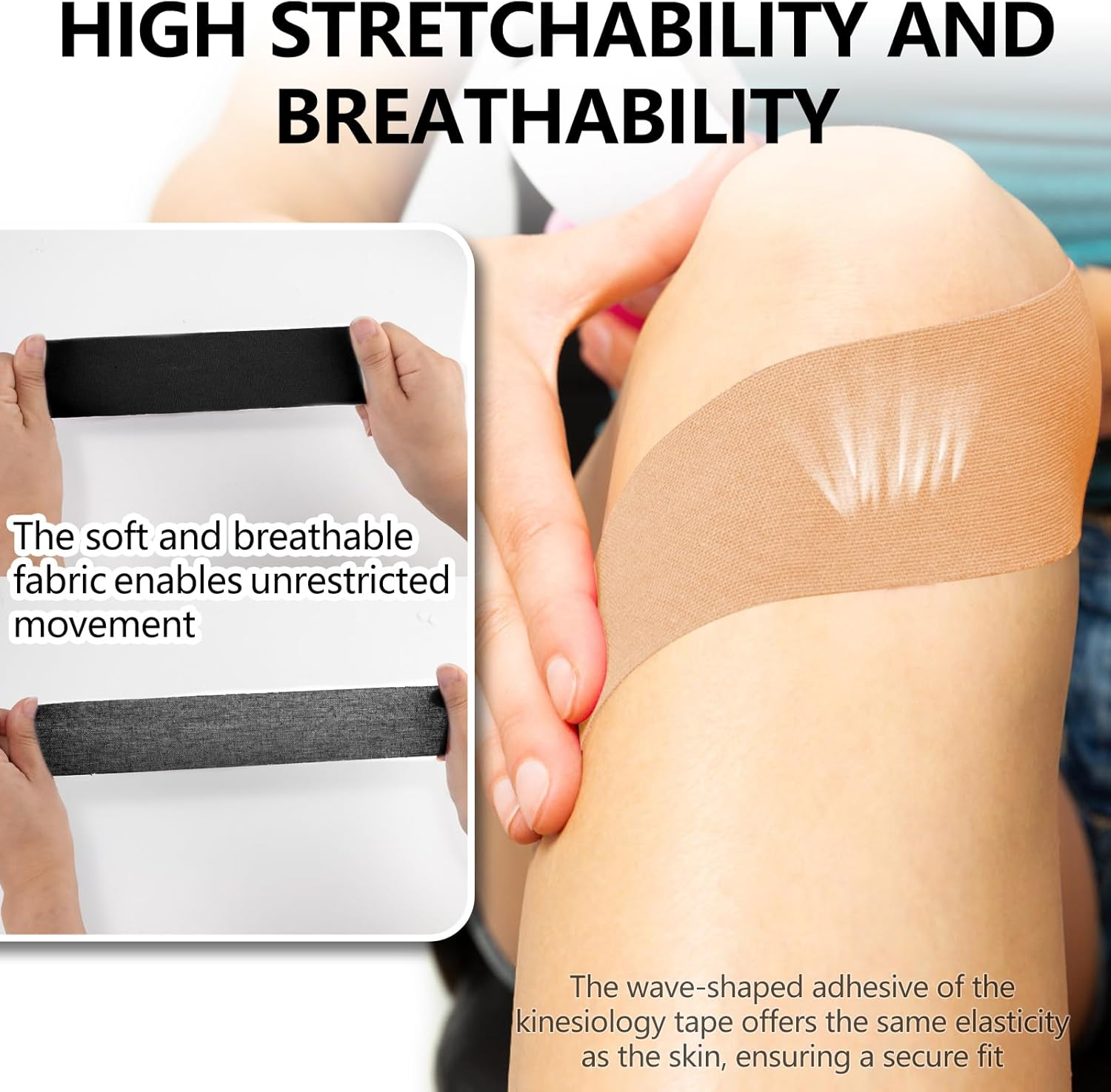 2 Rolls Kinesiology Tape for Knees, 2In&times;16.4Ft Roll Athletic Tape for Elastic Muscle Support, Waterproof Physio Tape for Relieve Muscle Soreness and Injury for Shoulder, Ankle, Face Tape, Skin,Beige image number 7