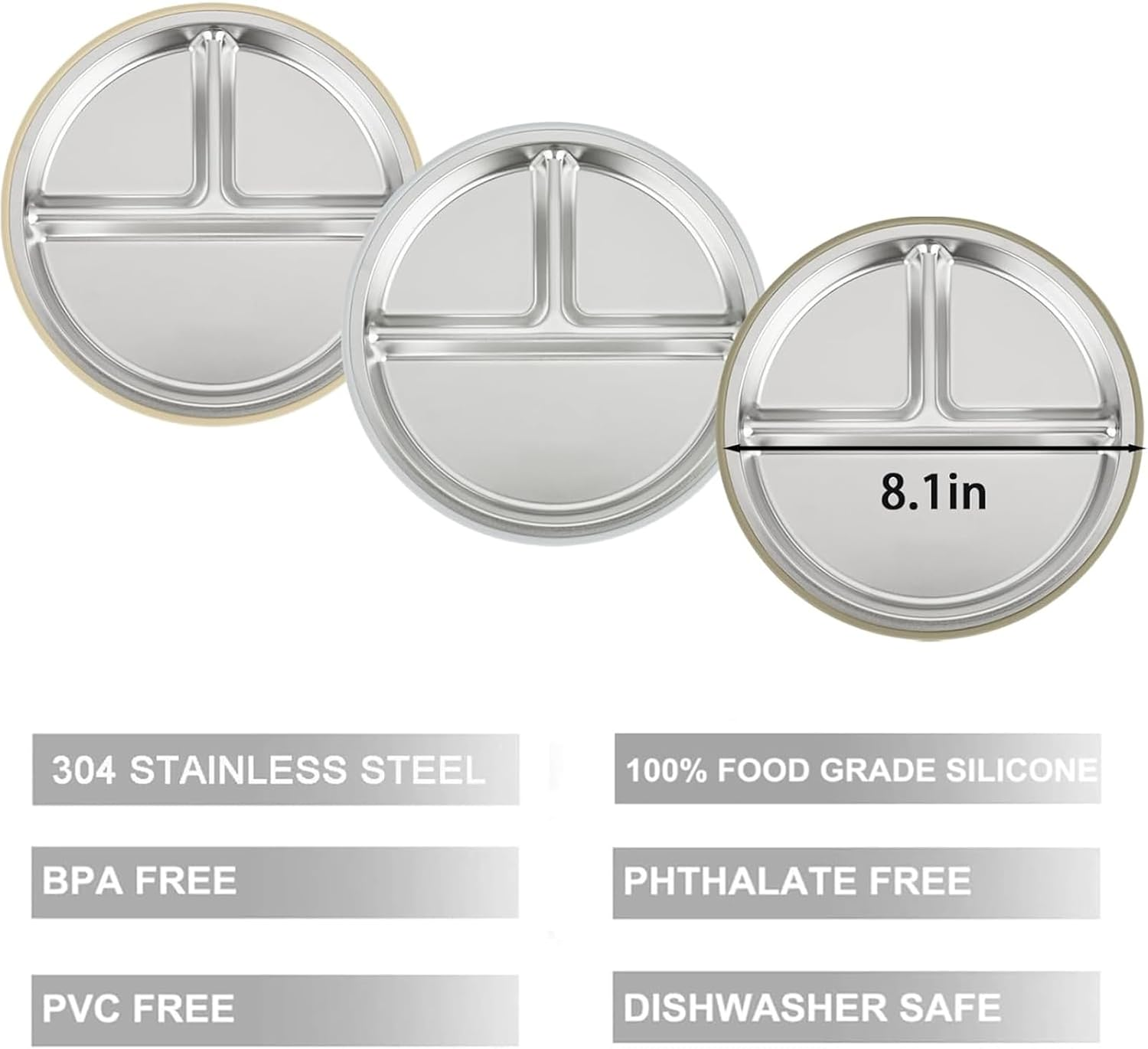 Pandaear 3 Pack Stainless Steel Baby Suction Plates & 3 Pack Baby Led Weaning Spoons, Toddler Utensils Feeding Set, Divided Plates for Self-Feeding Training, Bpa-Free image number 4