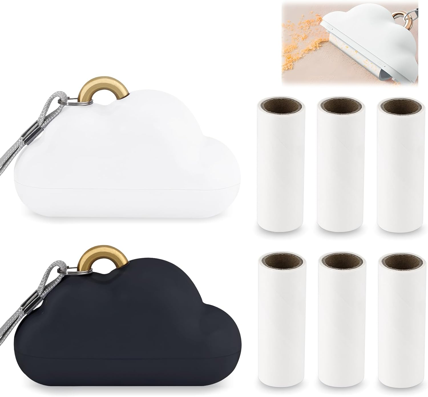 2 Pack Travel Portable Lint Roller with Hand Strap, Reusable Mini Lint Rollers with 6 Refill, Lint Remover for Clothes Bag (Black+White) image number 5