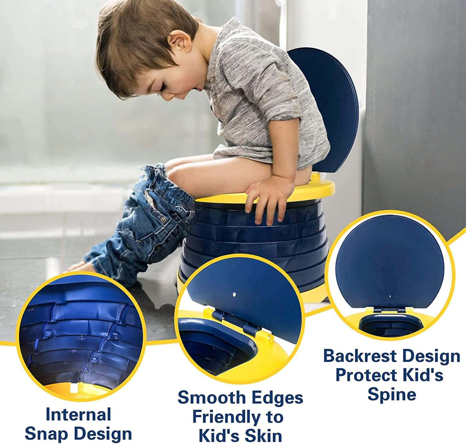 Uandhome Portable Potty Training Seat for Toddler Travel - Toilet Chair with Storage Bag for Home, Car, Camping - Emergency Toddler Potty (Blue) image number 5