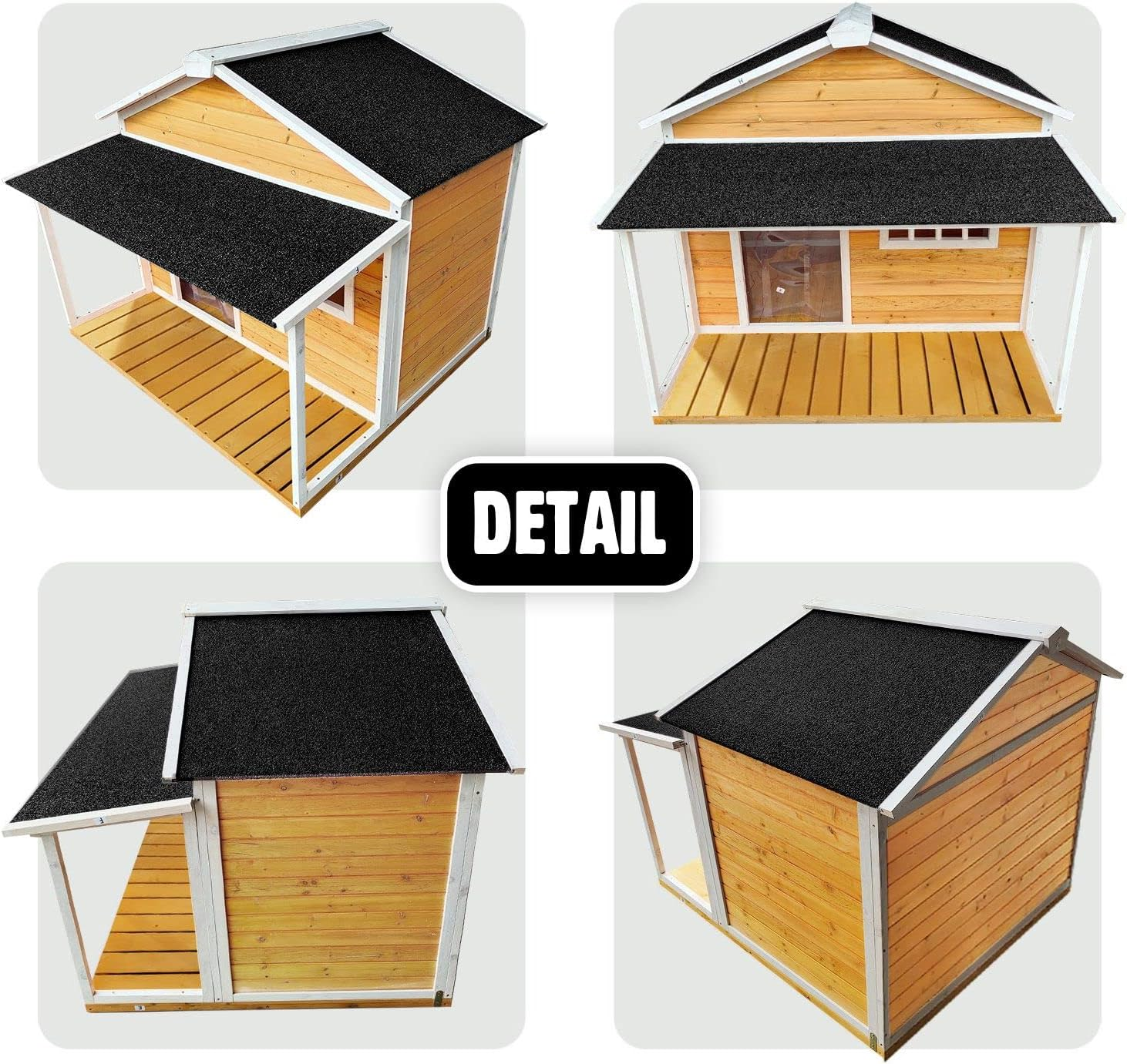 Wooden Dog House Kennel Raised Puppy Pet Shelter Home Outdoor inside with Porch Window Door Asphalt Roof XL image number 4