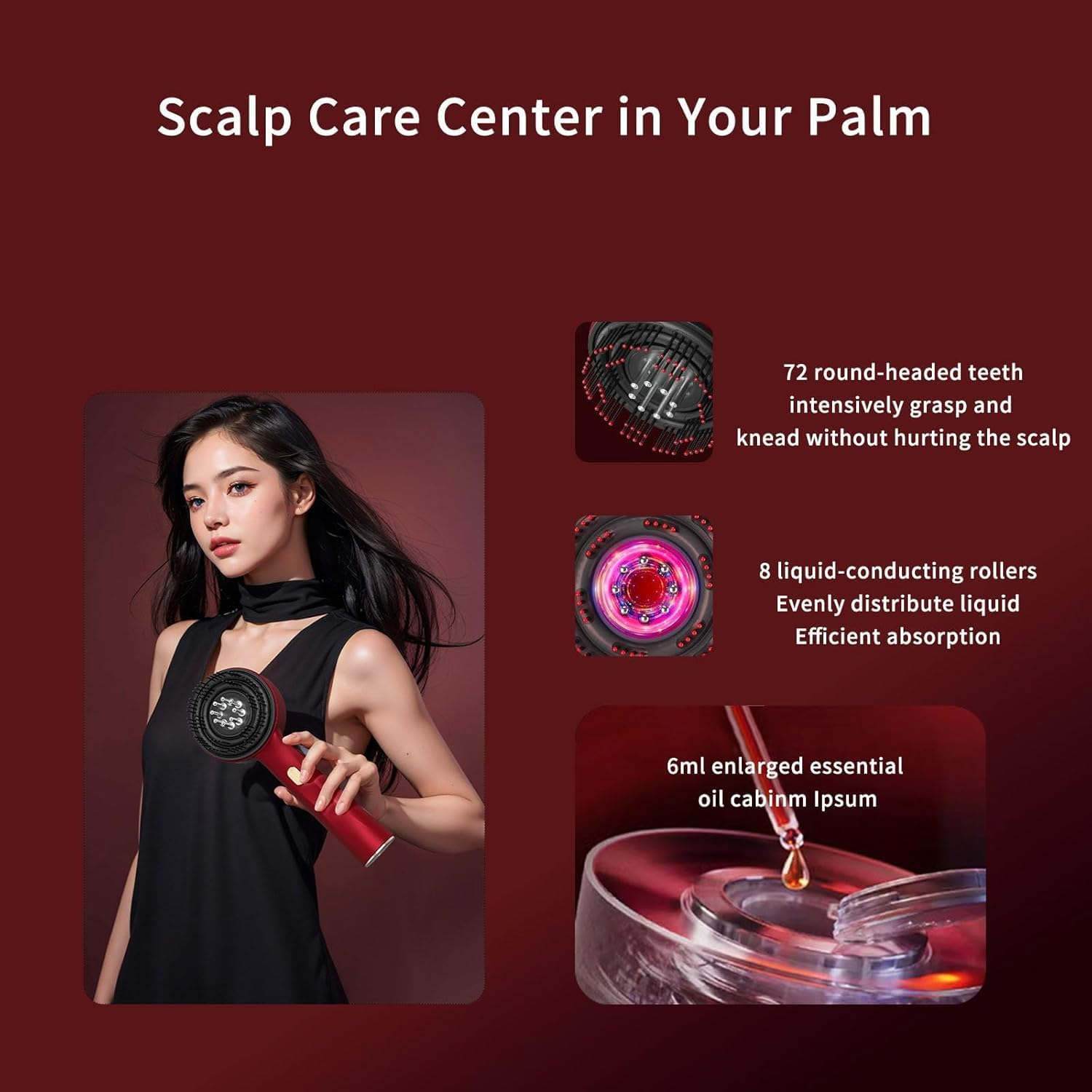 Multi-Functional Red Hair Brush, Cordless Electric Shiatsu Hair Brush, Deep Scalp Massage Comb for Muscle Relax image number 1