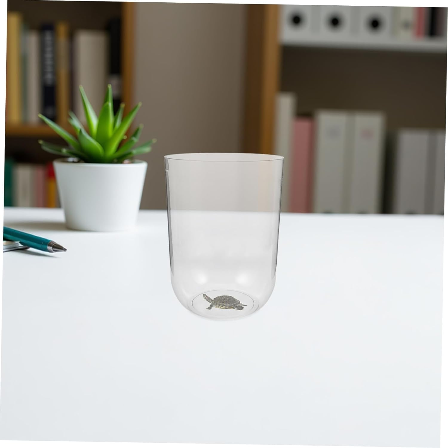 FONDOTIN Minimalist Cylindrical Aquarium Tank Clear Plastic Fish Bowl for Betta Turtles and Aquatic Pets Compact Portable Starter Kit with Decorative Elements Easy Maintenance Mini Eco image number 1