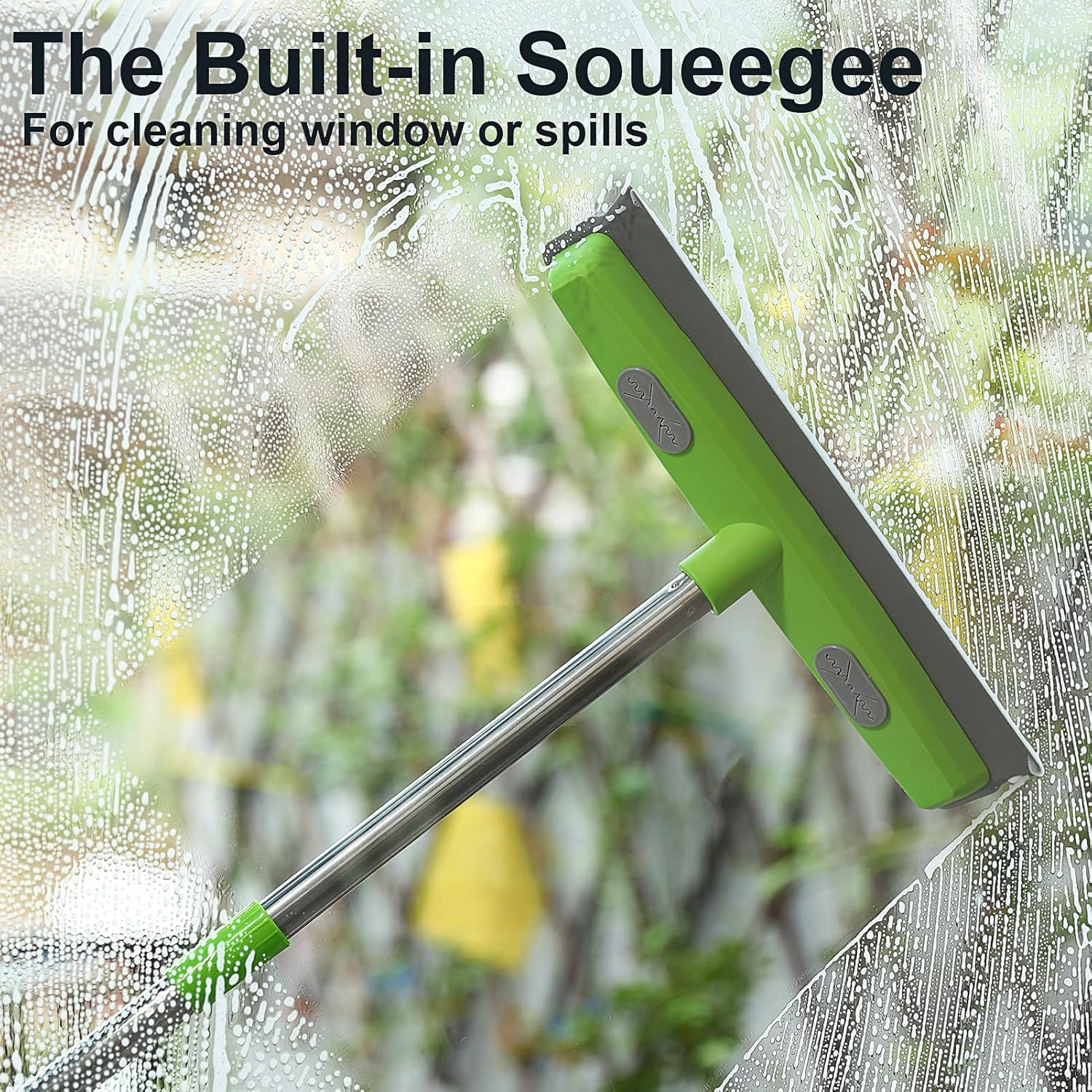 Rubber Broom Carpet Rake for Pet Hair Remover, Fur Remover Broom with Squeegee, Portable Detailing Lint Remover Brush, Pet Hair Removal Tool for Fluff Carpet, Hardwood Floor, Tile, Window (Green) image number 6