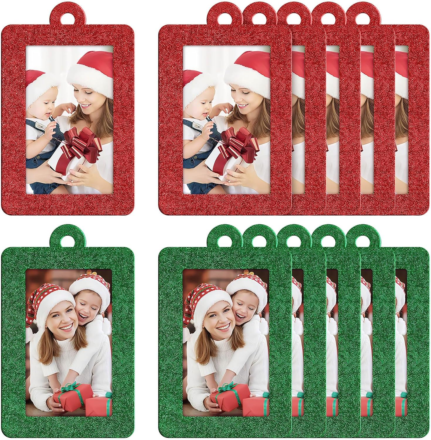 20 Pieces Christmas Photo Frames Ornament Mini Felt Hanging Picture Frame Small Picture Frame Christmas Tree Hanging Ornament for Family Xmas Holiday Party Decoration, Glitter 5 X 7 Cm (Green)