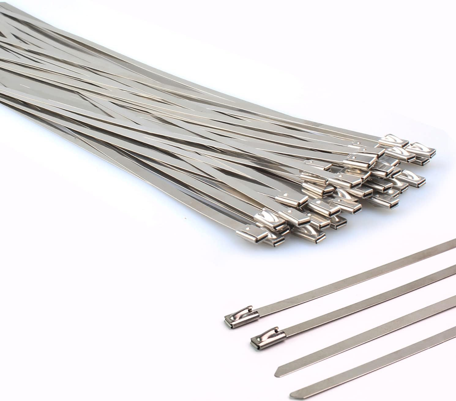 Metal Zip Ties 12 Inch, Heavy Duty 304 Stainless Steel Zip Cable Ties with 200 Lbs Tensile Strength, Self-Locking Strap Ties (100 Pcs) image number 1
