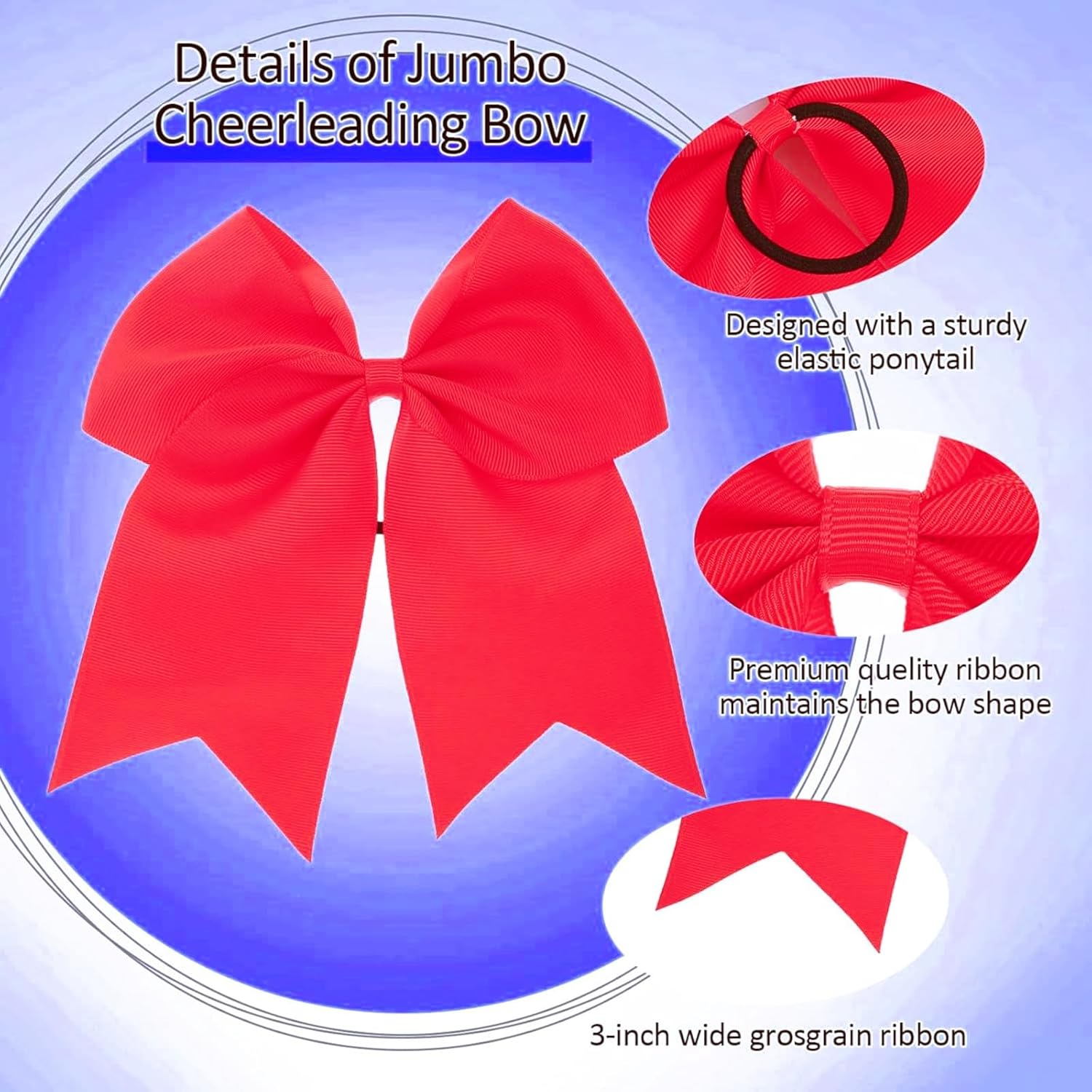 Hair Bow Duo for Women - Large 8 Inch Lacrosse Bows in Red for Cheerleaders with Comfortable Rubber Clip - Perfect for Festivals, Photo Shoots & Everyday Use image number 1