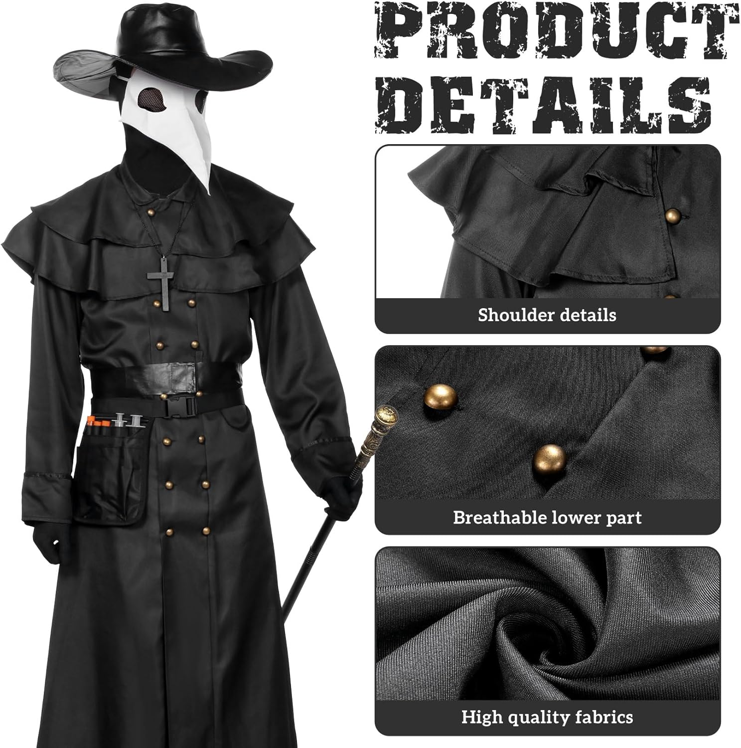 Plague Doctor Costume Set,Plague Doctor Costume Men'S Outfit,Medieval Plague Doctor Outfit,Carnival Halloween Costume for Adults image number 2